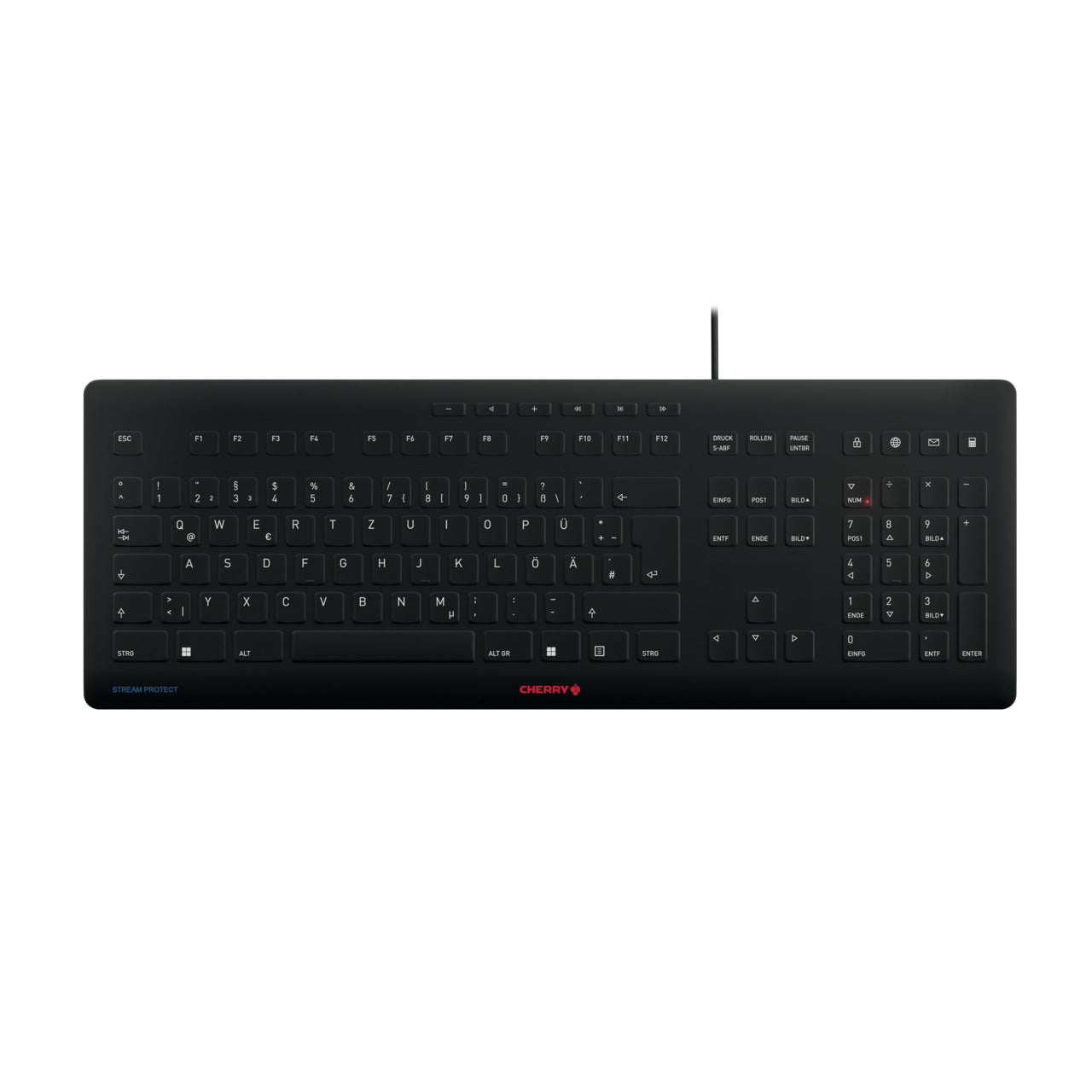 CHERRY Stream Protect – Tastatur, kabelgebunden (USB), DE-Layout (DE), Fullsize (mit Ziffernblock)