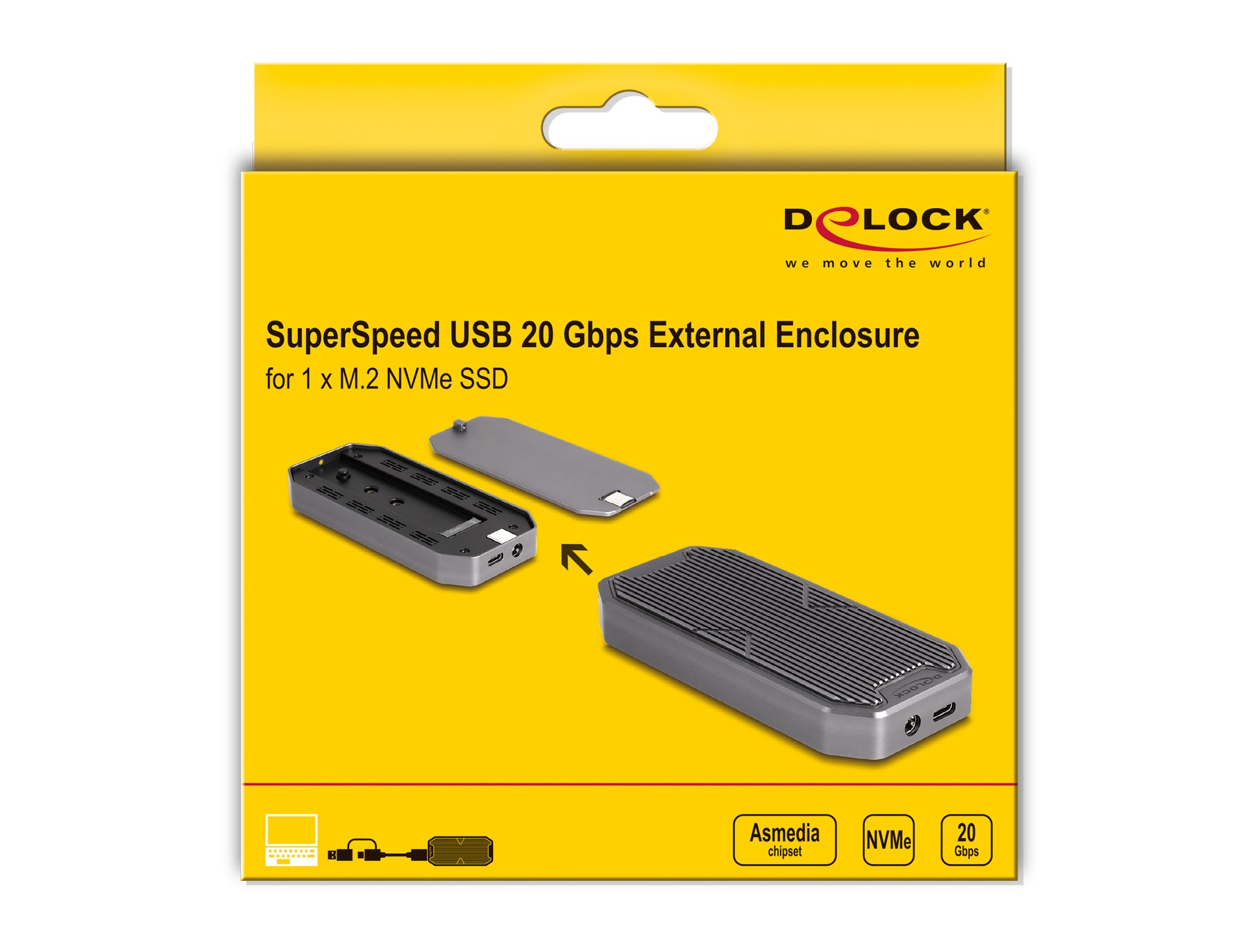 DeLOCK M.2 NVMe-Gehäuse USB-C (USB 3.2 Gen 2x2, 20 Gbit/s) – 1-Bay Externes SSD-Gehäuse – für M.2 NVMe (PCIe)