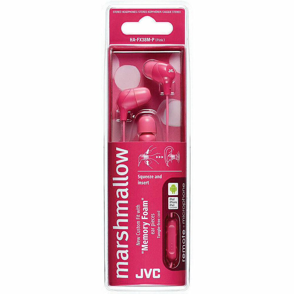 JVC HA-FX38M-P – In-Ear Headset – 3,5 mm Klinke, mit Mikrofon – Pink – für iPhone/iPad/iPod usw.