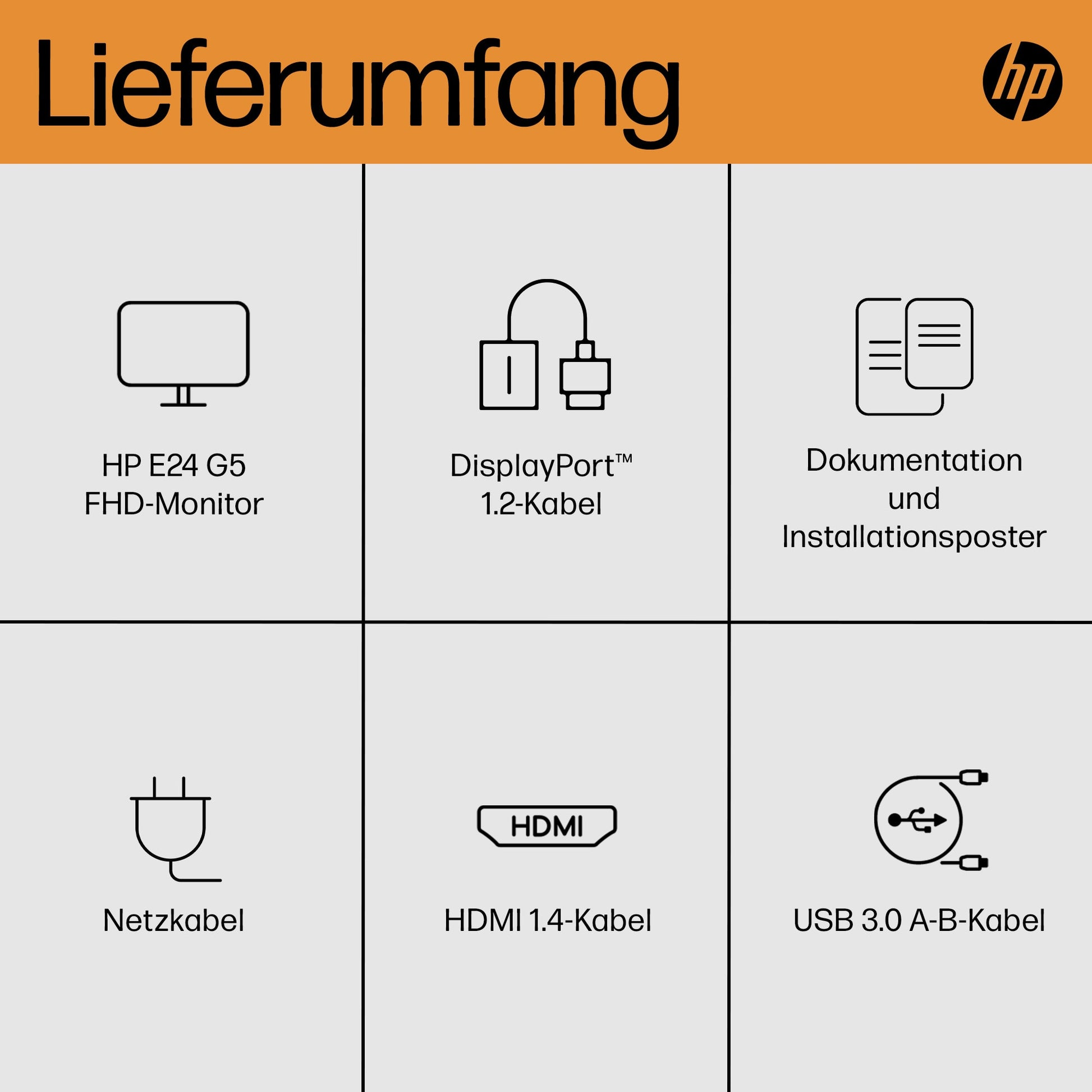 HP E24 G5 – Monitor, 23,8", 1920 × 1080 (Full HD), IPS, 75 Hz, 250 cd/m², VESA 100 × 100, Schwarz