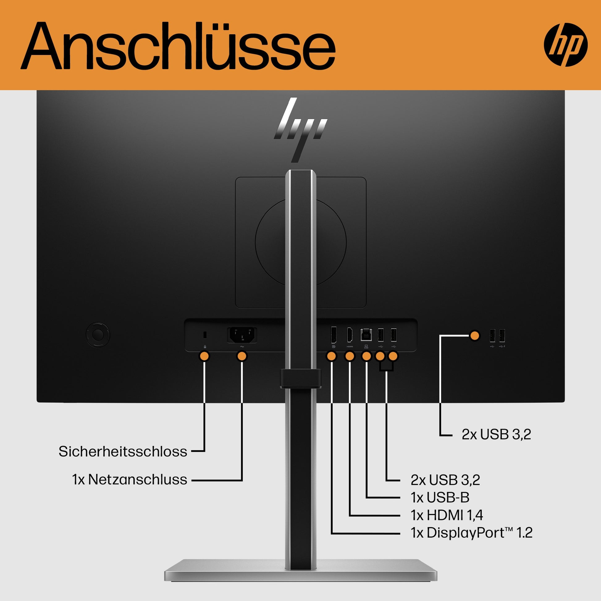 HP E24 G5 – Monitor, 23,8", 1920 × 1080 (Full HD), IPS, 75 Hz, 250 cd/m², VESA 100 × 100, Schwarz