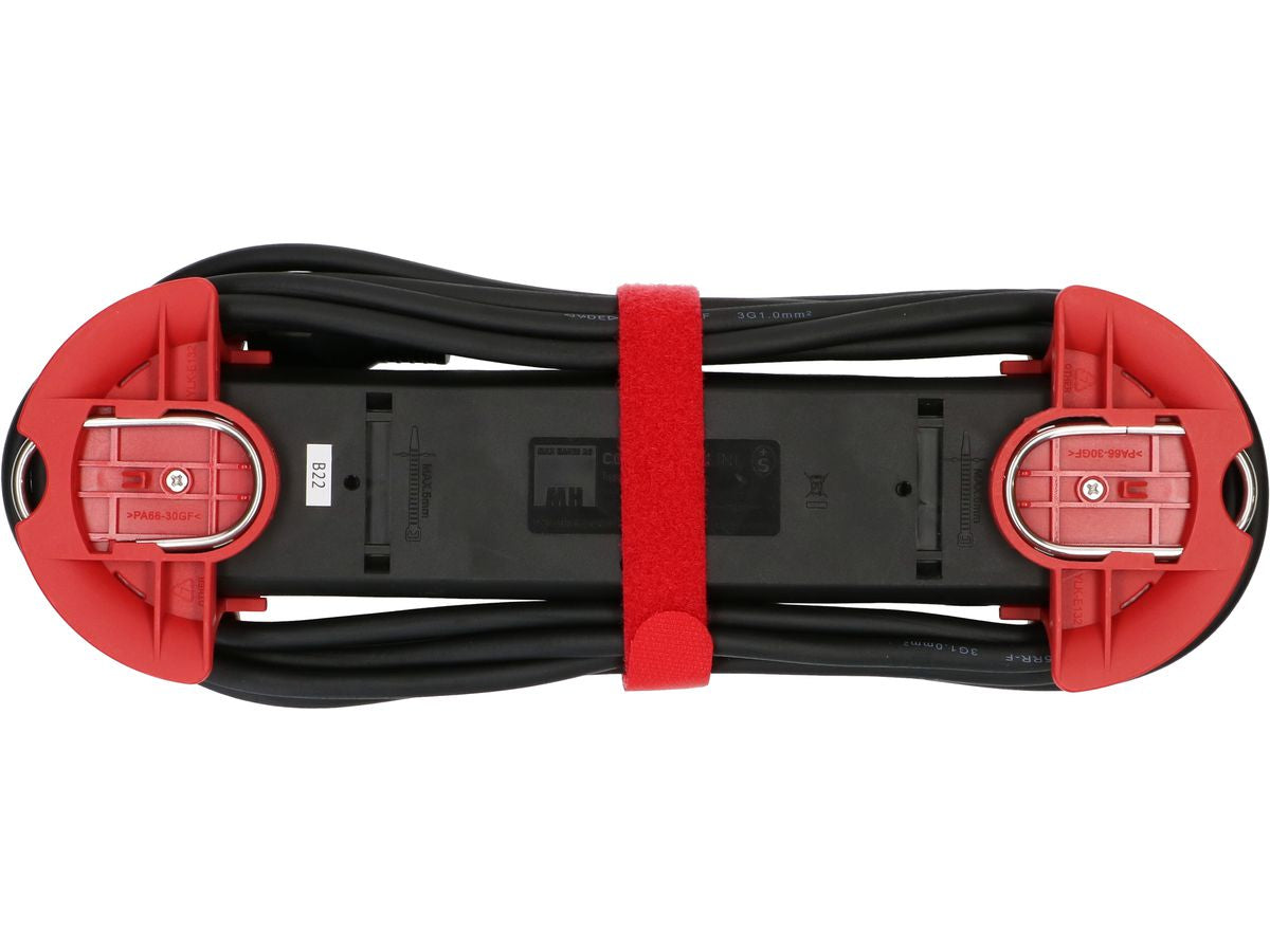 Max Hauri AG Max Hauri Construct Line Steckdosenleiste, 4×T13, 5 m, IP20, Eingang T12, Befestigungslaschen – Schwarz/Rot