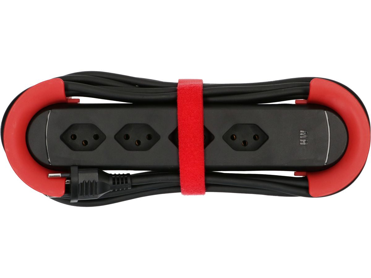 Max Hauri AG Max Hauri Construct Line Steckdosenleiste, 4×T13, 5 m, IP20, Eingang T12, Befestigungslaschen – Schwarz/Rot