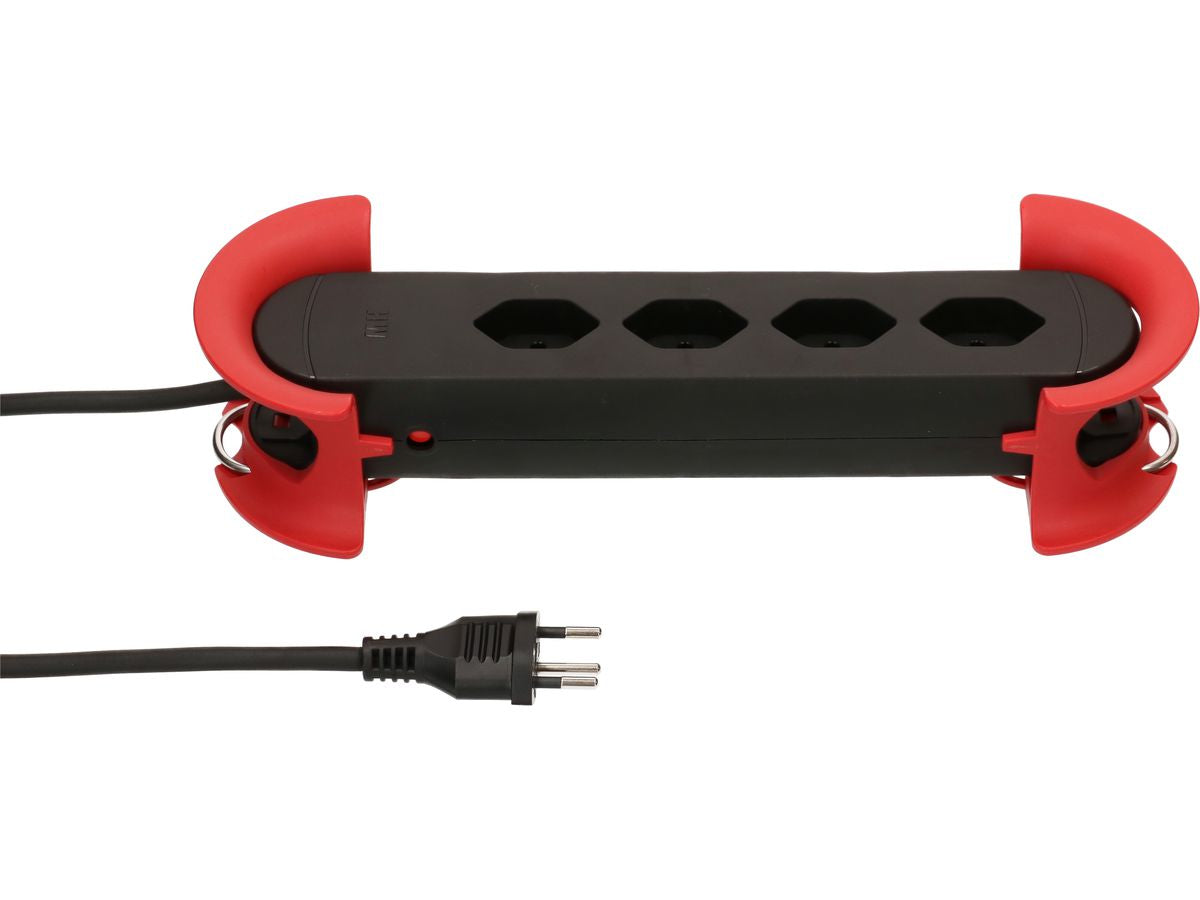 Max Hauri AG Max Hauri Construct Line Steckdosenleiste, 4×T13, 5 m, IP20, Eingang T12, Befestigungslaschen – Schwarz/Rot