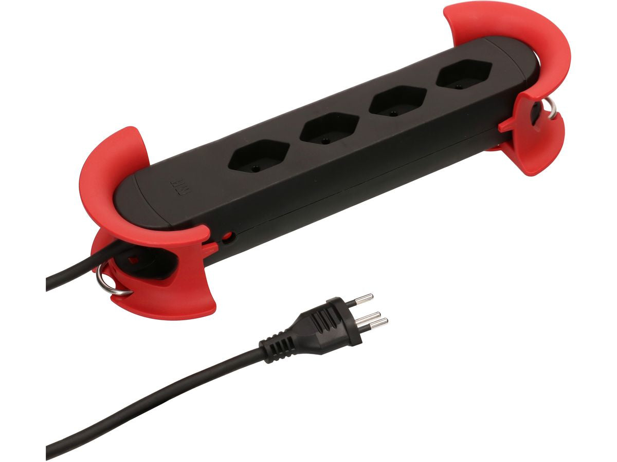 Max Hauri AG Max Hauri Construct Line Steckdosenleiste, 4×T13, 5 m, IP20, Eingang T12, Befestigungslaschen – Schwarz/Rot