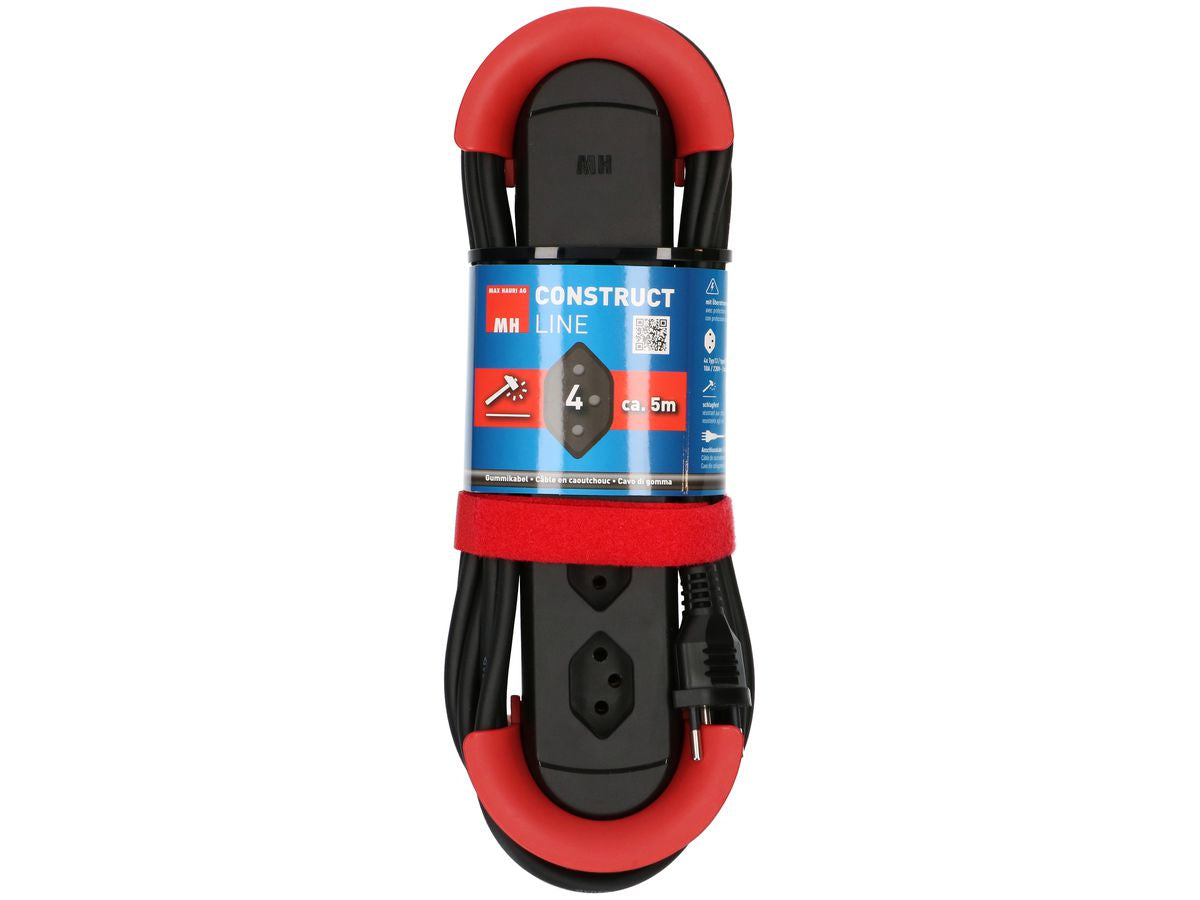 Max Hauri AG Max Hauri Construct Line Steckdosenleiste, 4×T13, 5 m, IP20, Eingang T12, Befestigungslaschen – Schwarz/Rot
