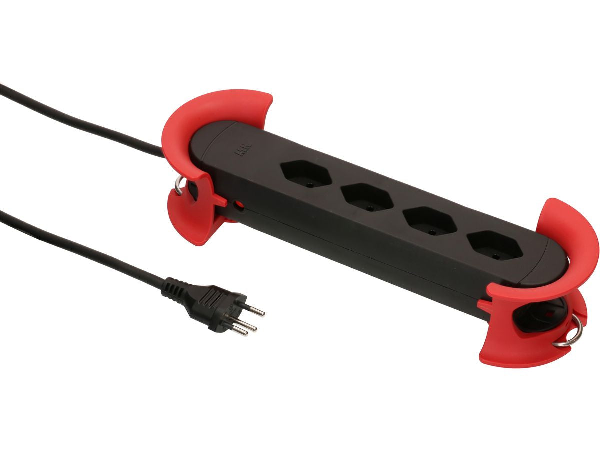 Max Hauri AG Max Hauri Construct Line Steckdosenleiste, 4×T13, 5 m, IP20, Eingang T12, Befestigungslaschen – Schwarz/Rot