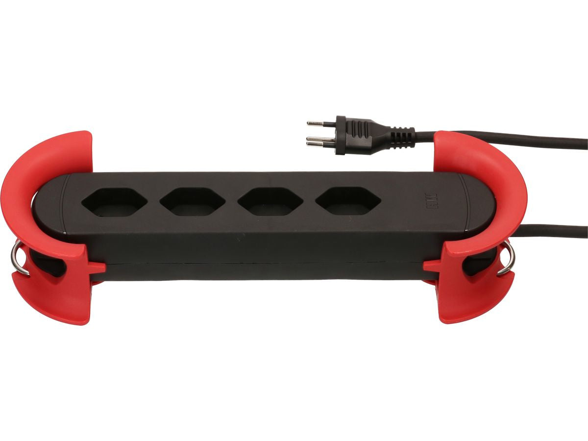 Max Hauri AG Max Hauri Construct Line Steckdosenleiste, 4×T13, 5 m, IP20, Eingang T12, Befestigungslaschen – Schwarz/Rot