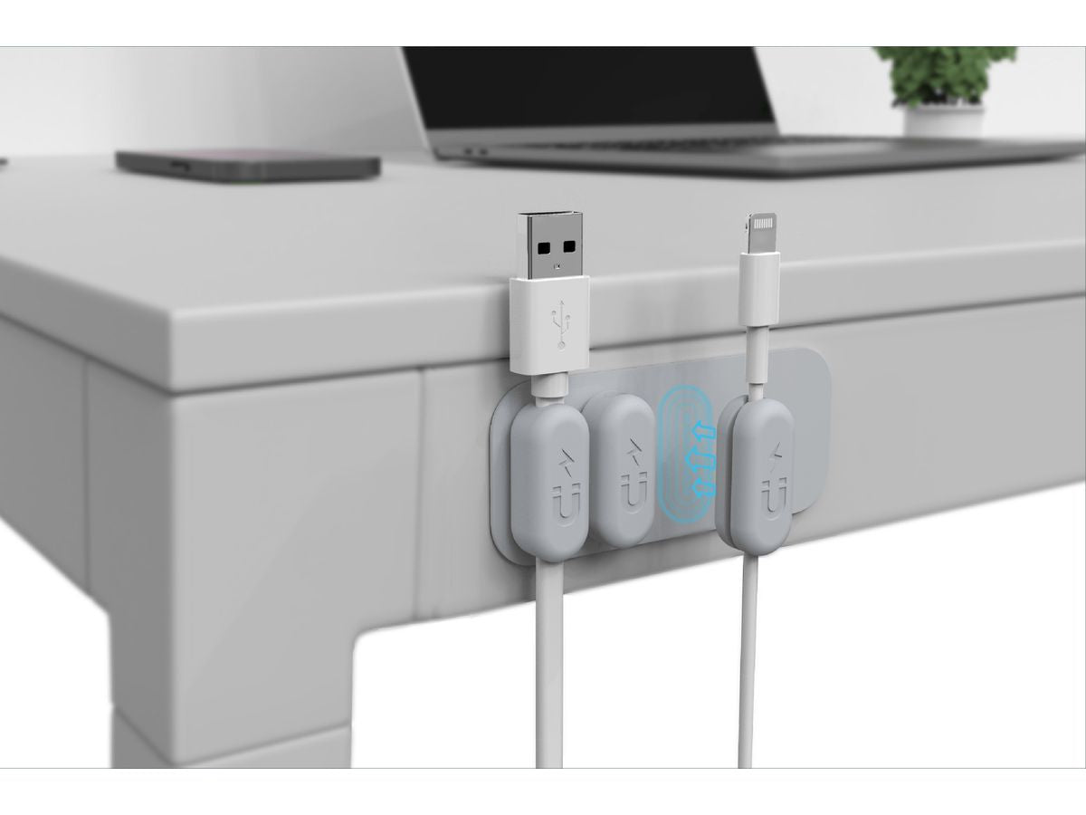 Max Hauri AG Max Hauri Kabelhalter, magnetisch, selbstklebend, Ø 3,5 mm, 5er-Pack – grau