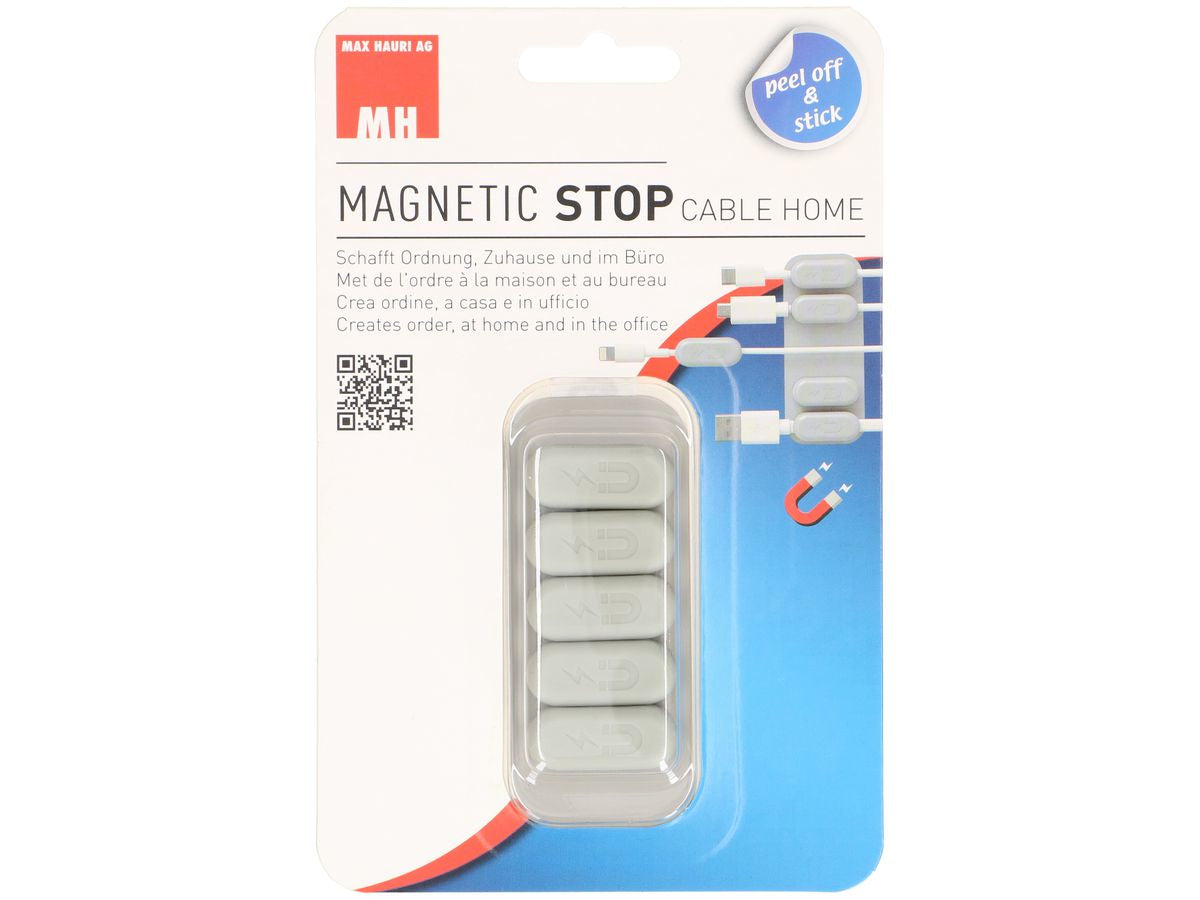Max Hauri AG Max Hauri Kabelhalter, magnetisch, selbstklebend, Ø 3,5 mm, 5er-Pack – grau
