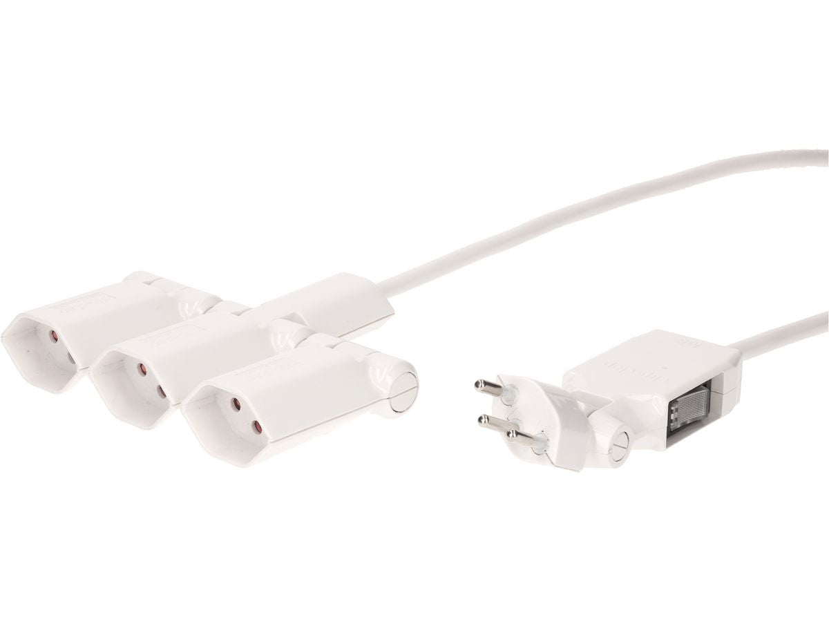 Max Hauri AG Max Hauri Steckdosenleiste, 3×T13, mit Schalter, 2 m, klappbar 180° – weiss