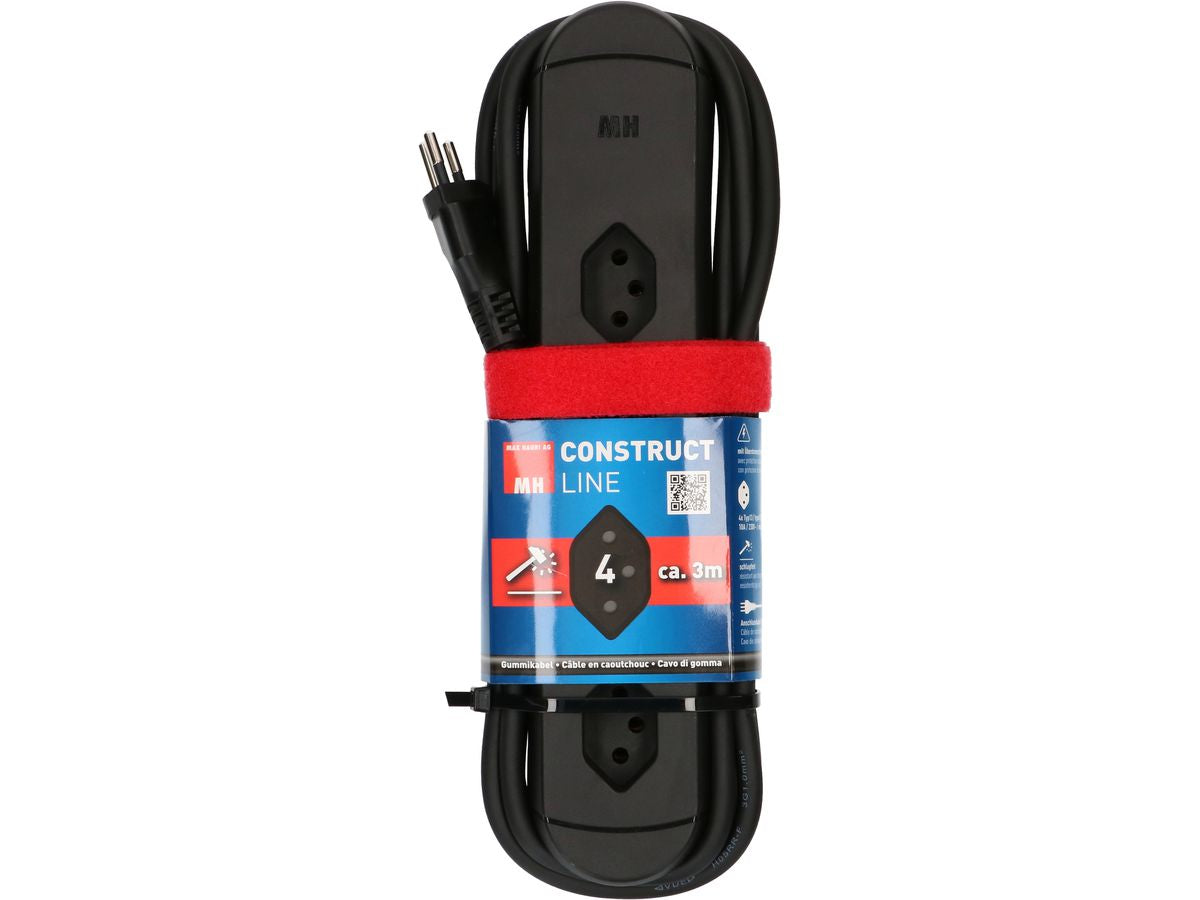 Max Hauri AG Max Hauri Construct Line Steckdosenleiste – 4× T13, 3 m, ohne Schalter, schwarz
