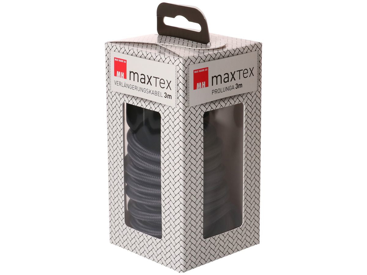 MaxTex Verlängerungskabel – T12–T13, 3 m, 3×1 mm², Textilmantel, Anthrazit