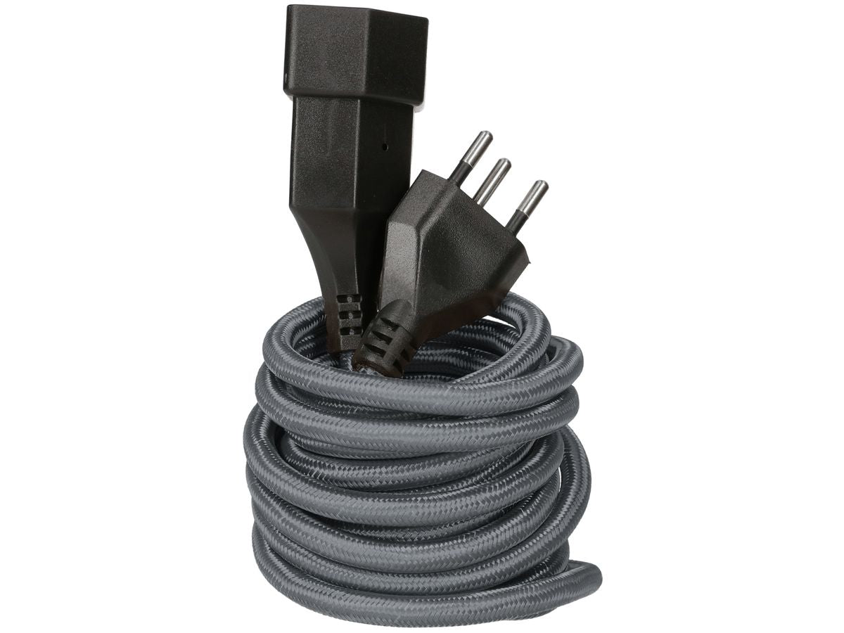 MaxTex Verlängerungskabel – T12–T13, 3 m, 3×1 mm², Textilmantel, Anthrazit