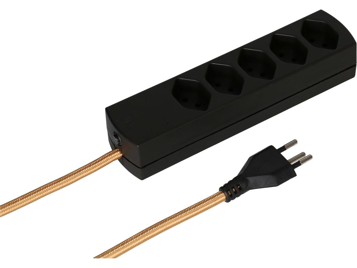 MaxTex Steckdosenleiste – 5× T13, 2 m, ohne Schalter, schwarz