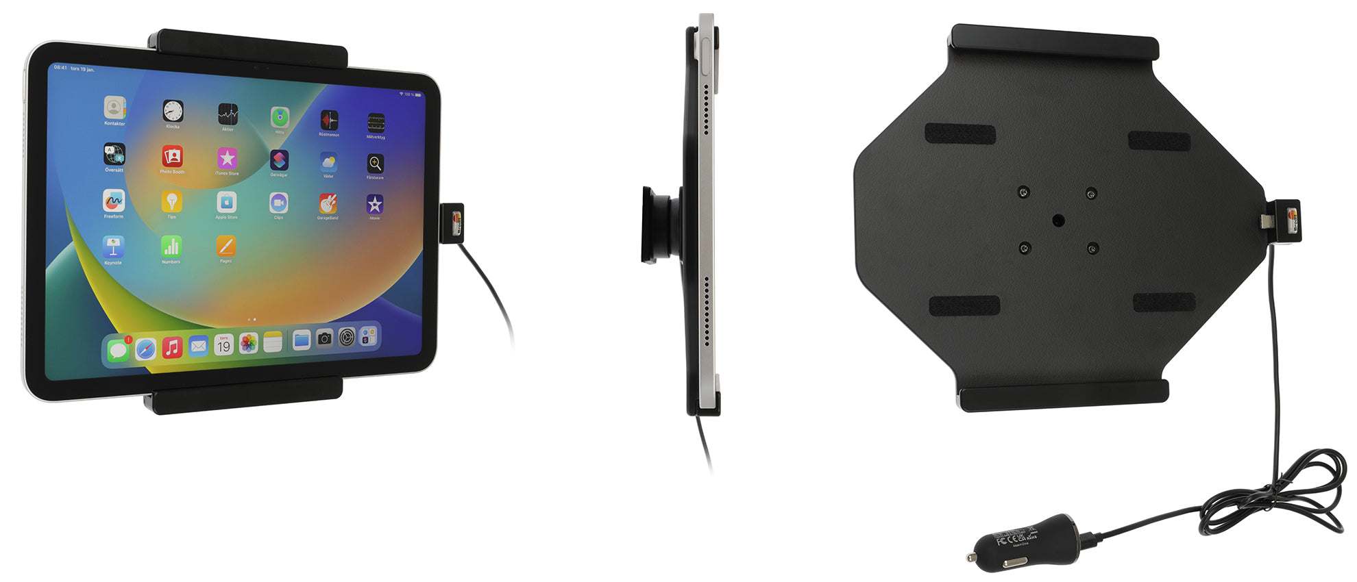 Brodit Fahrzeug-Dock für iPad 10,9" (10. Gen.) – mit Ladefunktion, 360° drehbar – Schwarz