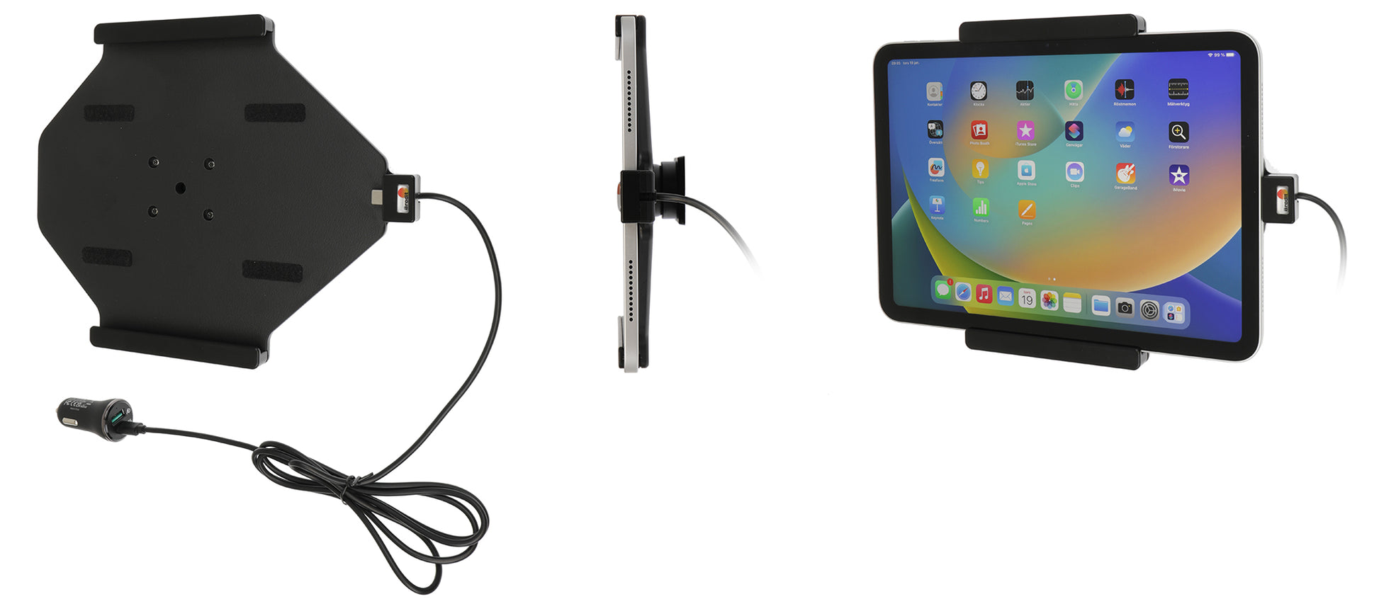 Brodit Fahrzeug-Dock für iPad 10,9" (10. Gen.) – mit Ladefunktion, 360° drehbar – Schwarz