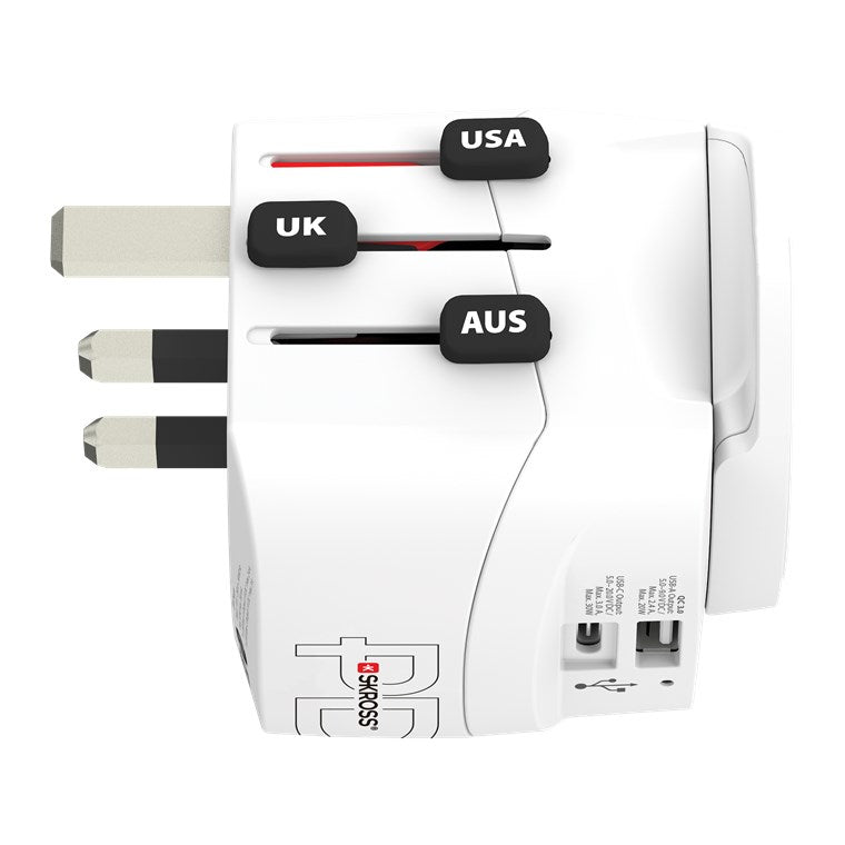 Skross PRO Light USB A/C 30PD Reiseadapter – USB‑C PD 30 W, USB‑A 20 W – für weltweit (Typ A/B/C/G/I/L)