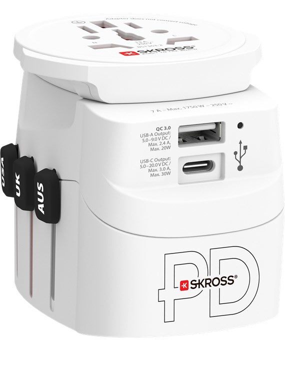 Skross PRO Light USB A/C 30PD Reiseadapter – USB‑C PD 30 W, USB‑A 20 W – für weltweit (Typ A/B/C/G/I/L)