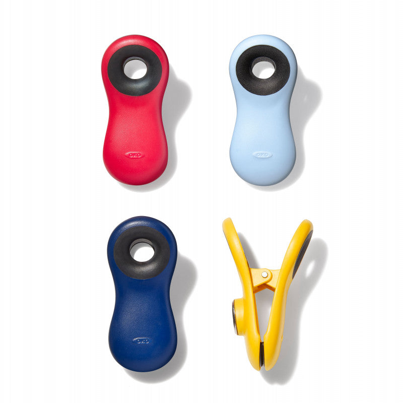 OXO Beutelverschlussclip 7,6 × 3,2 cm, Polypropylen (PP), 4 Stk., spülmaschinenfest, mehrfarbig
