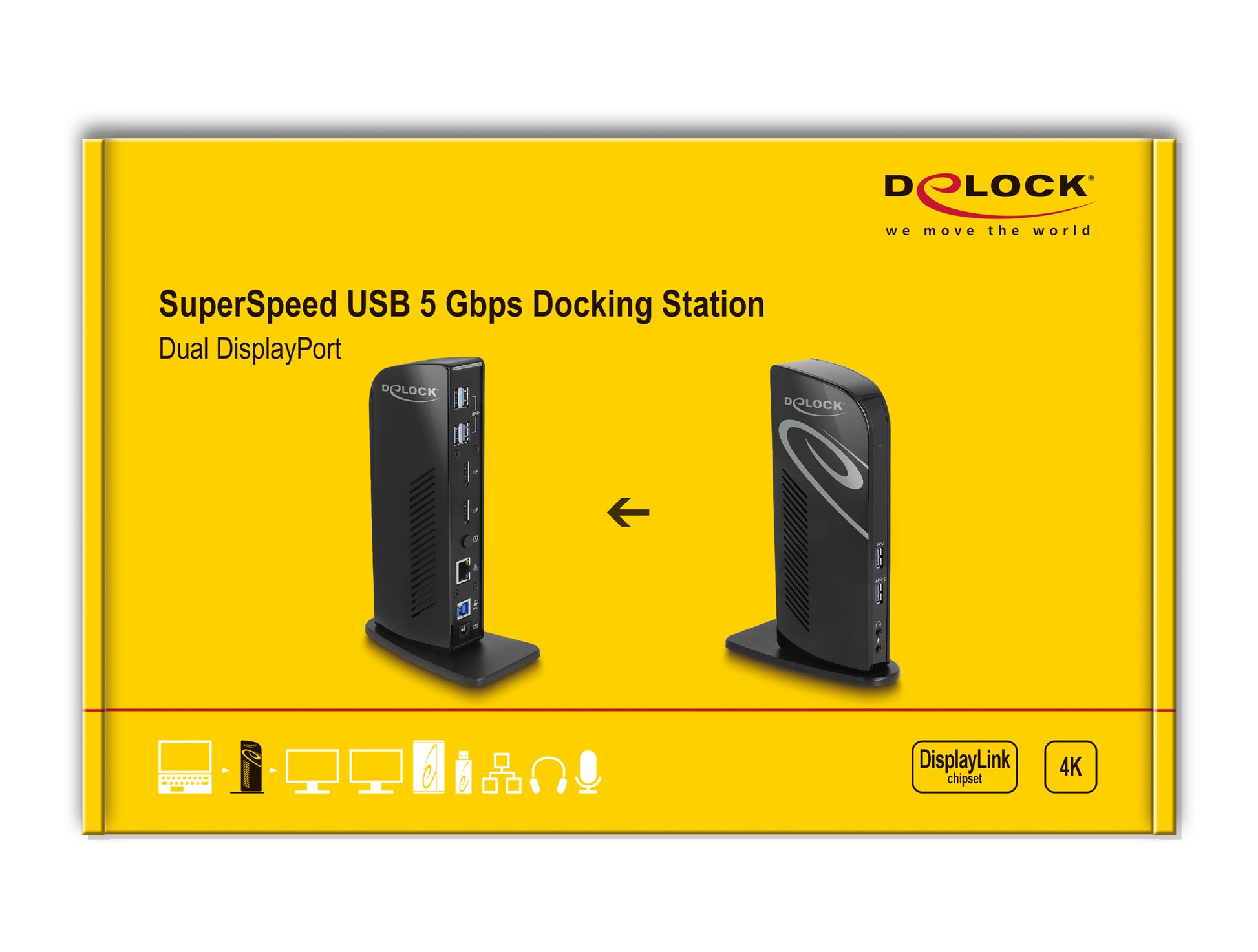 DeLOCK Dockingstation – USB-C, 2× DP, 6× USB-A, 1× USB-B, GbE, 3,5 mm Audio, für Windows/Mac