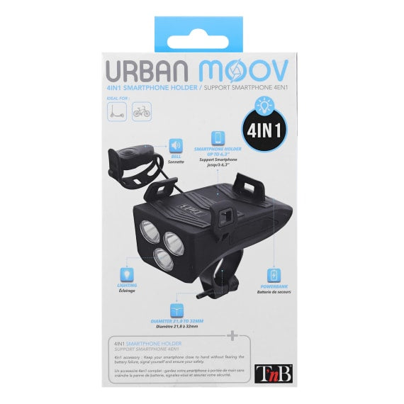 T'nB Urban Moov – Fahrrad-/Motorrad-Halterung mit 4000 mAh Akku – für Smartphones bis 6,3" – Schwarz
