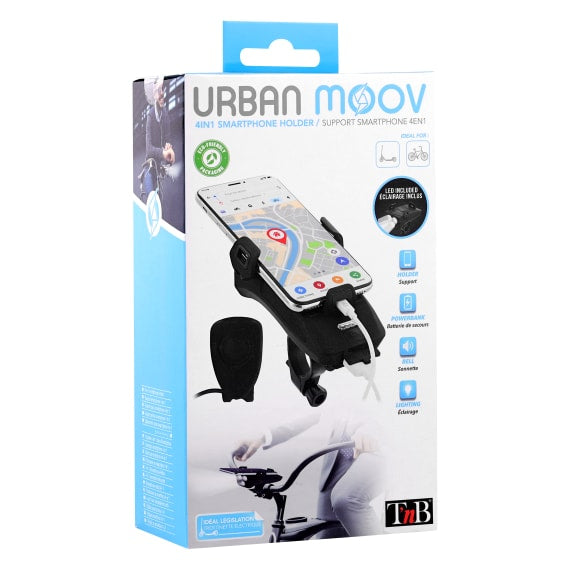 T'nB Urban Moov – Fahrrad-/Motorrad-Halterung mit 4000 mAh Akku – für Smartphones bis 6,3" – Schwarz