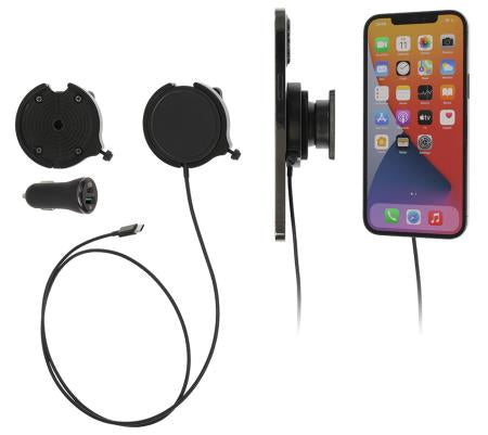 Brodit Auto-Ladehalterung – kabellos, Lüftungsschlitz, Zigarettenanzünder, für iPhone (MagSafe) – Schwarz