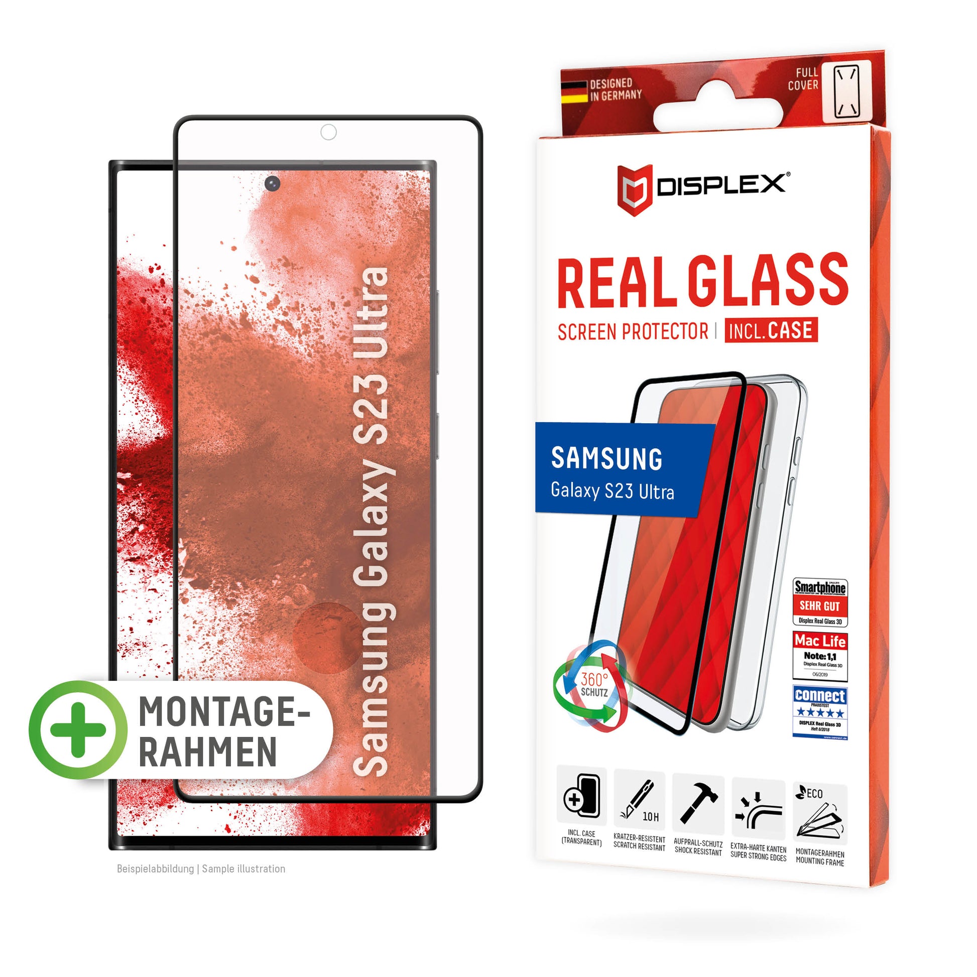 Displex Displayschutz (Panzerglas), Full Cover – für Galaxy S23 Ultra – mit Applikator