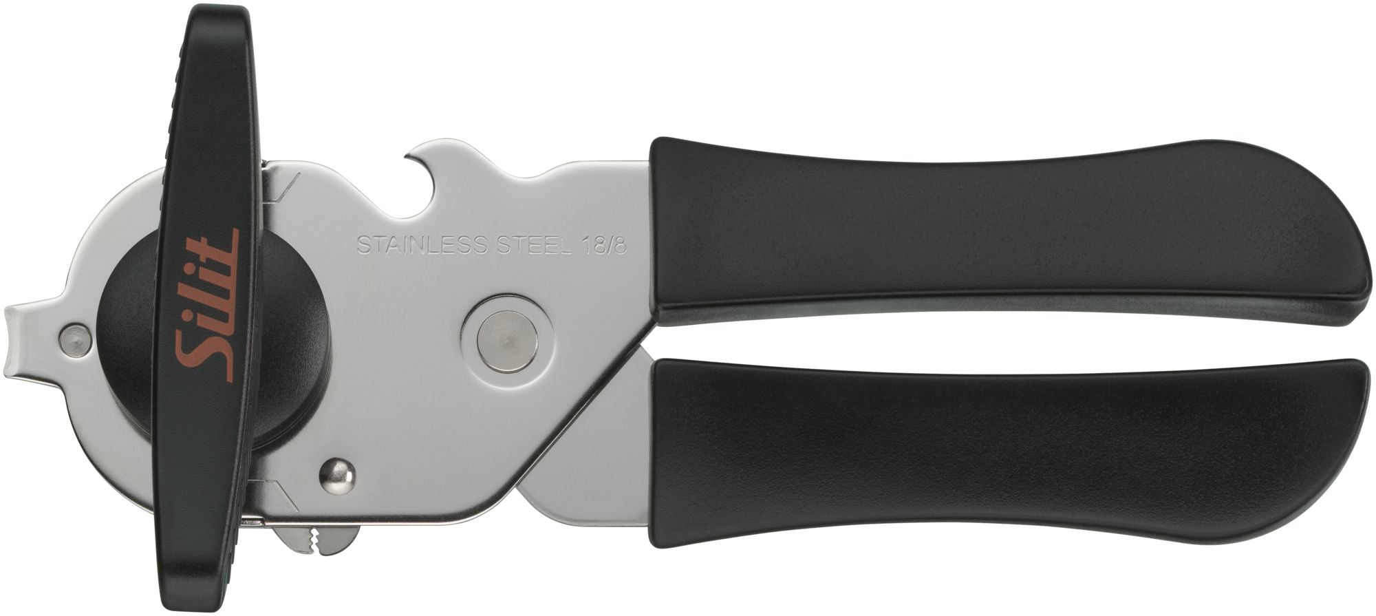 Silit Dosenöffner 23,5 cm, Edelstahl (18/10)/Kunststoff, Schwarz, mit Flaschenöffner
