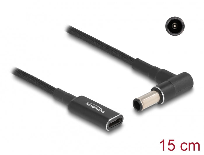 DeLOCK Adapterkabel USB-C (Buchse) zu Sony 6 × 4,3 mm (Stecker) – 19,5 V, 3 A, 15 cm – Schwarz