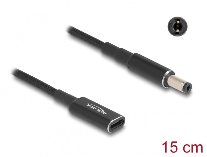 DeLOCK Adapterkabel USB-C zu 5,5 × 2,1 mm – 19,5 V, 15 cm – Schwarz