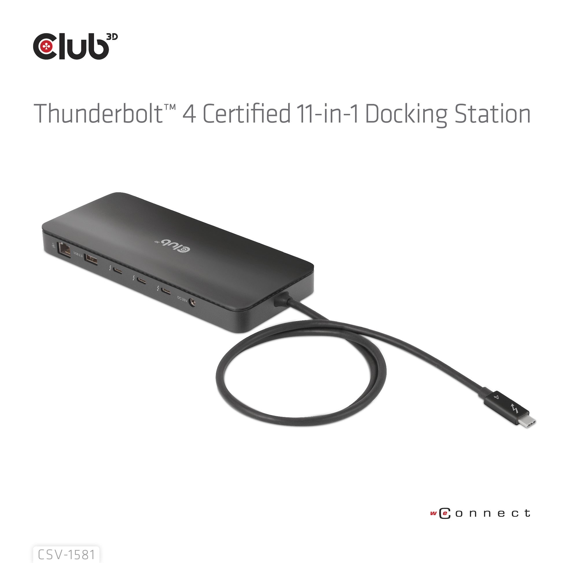 CLUB3D Club 3D TB4 11in1 Dockingstation – Thunderbolt 4, 3× USB-A, 140 W PD, GbE, SD/microSD, 3,5 mm Audio, TB4 × 3