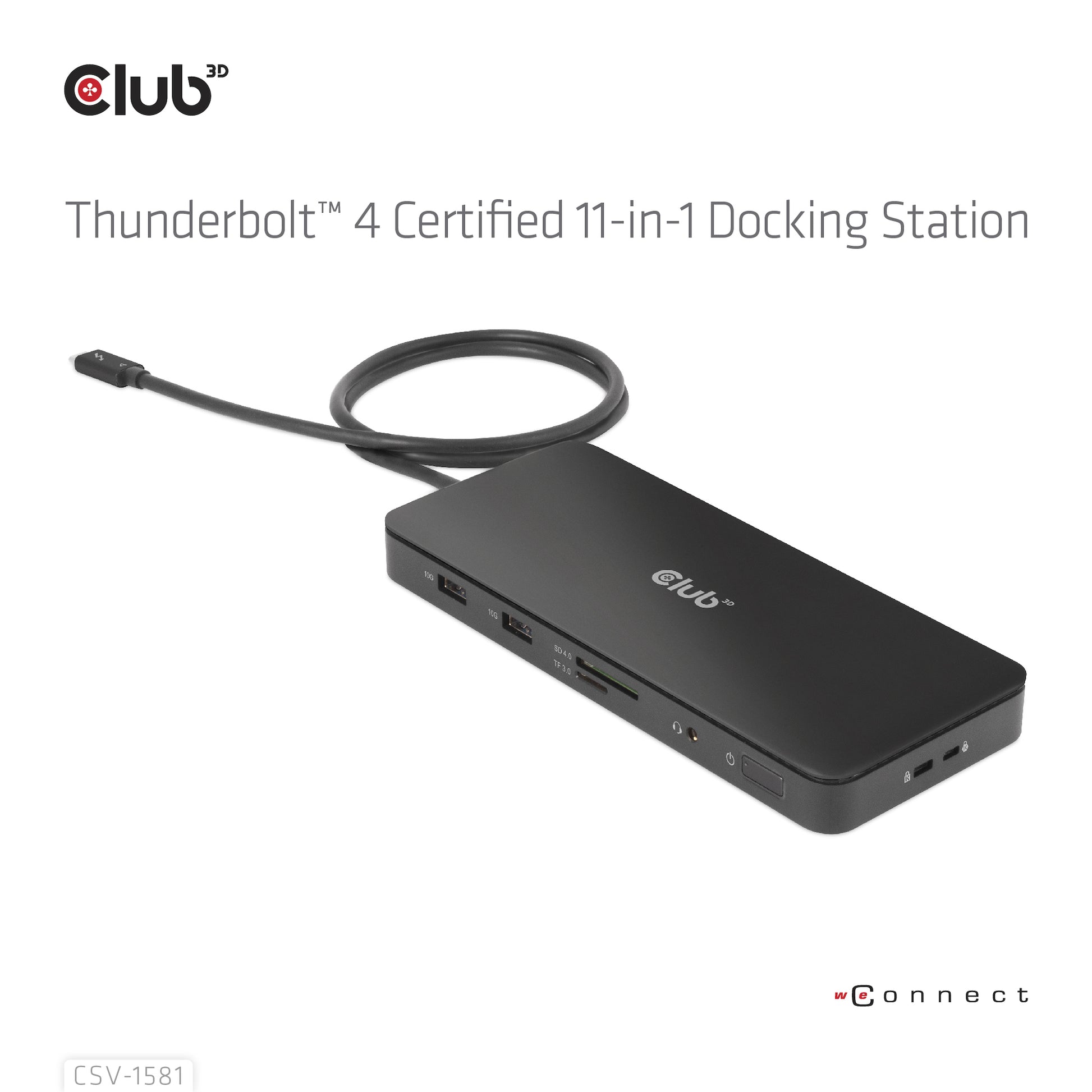 CLUB3D Club 3D TB4 11in1 Dockingstation – Thunderbolt 4, 3× USB-A, 140 W PD, GbE, SD/microSD, 3,5 mm Audio, TB4 × 3