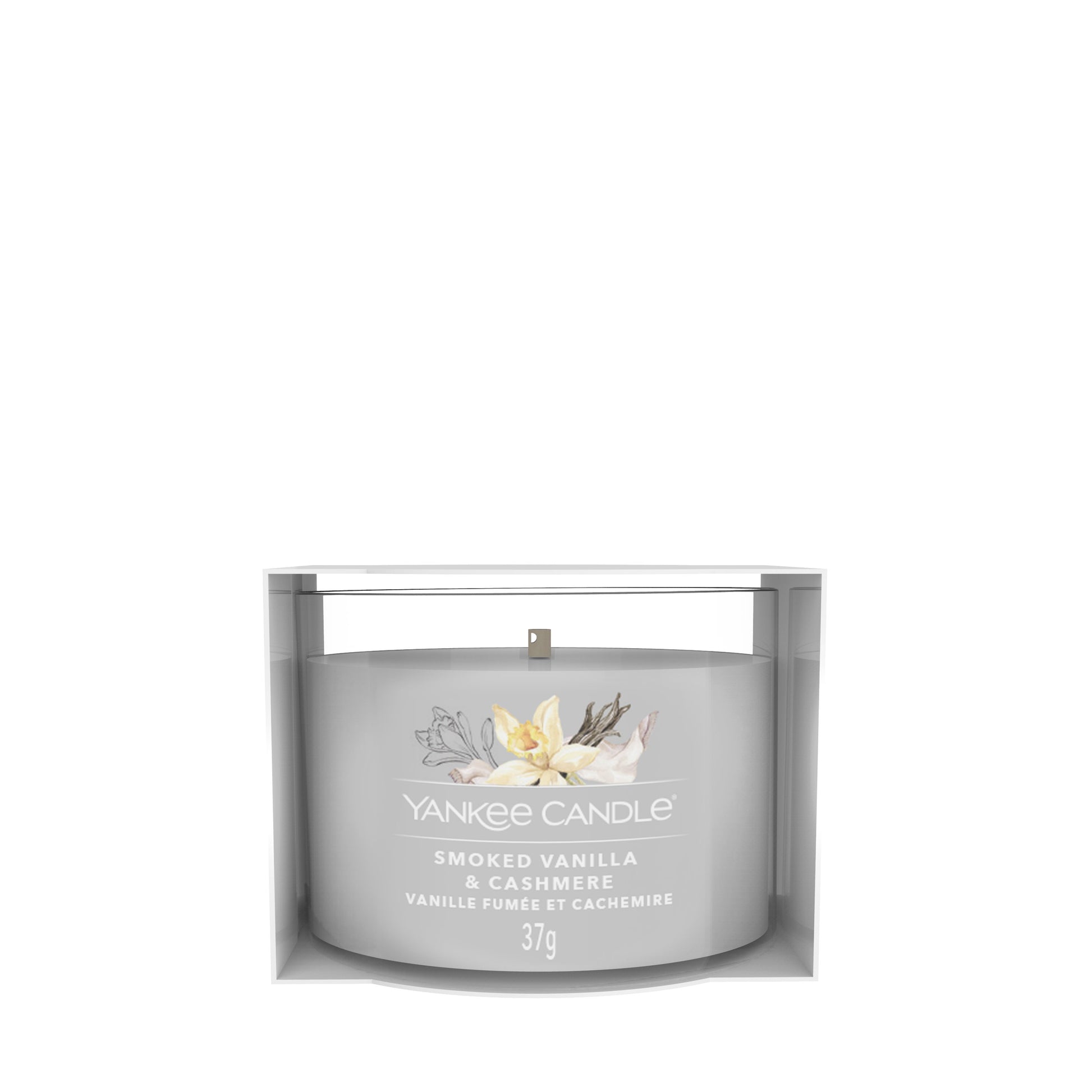 Yankee Candle Smoked Vanilla & Cashmere – Duftkerze, Votivkerze im Glas, 10 h