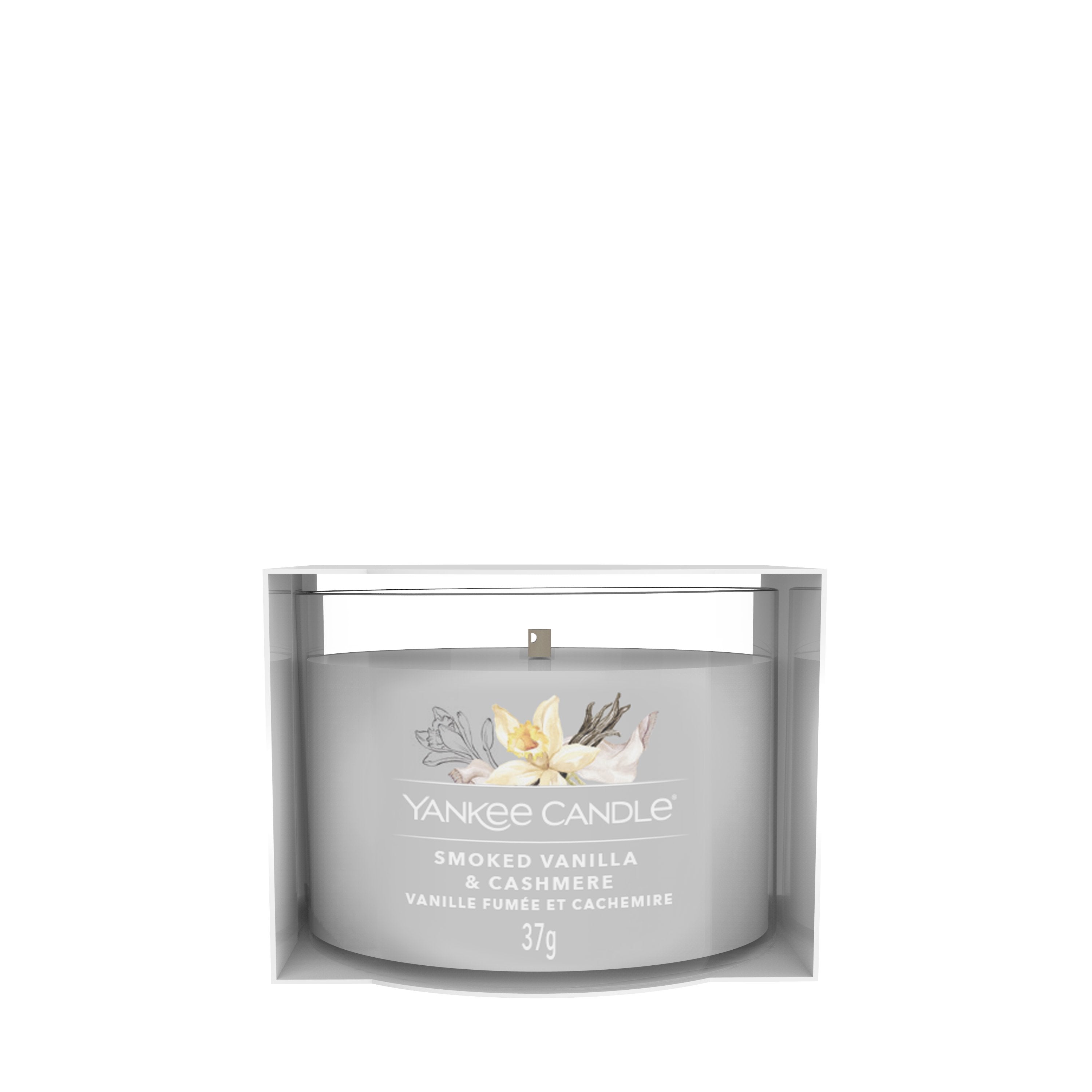 Yankee Candle Smoked Vanilla & Cashmere – Duftkerze, Votivkerze im Glas, 10 h