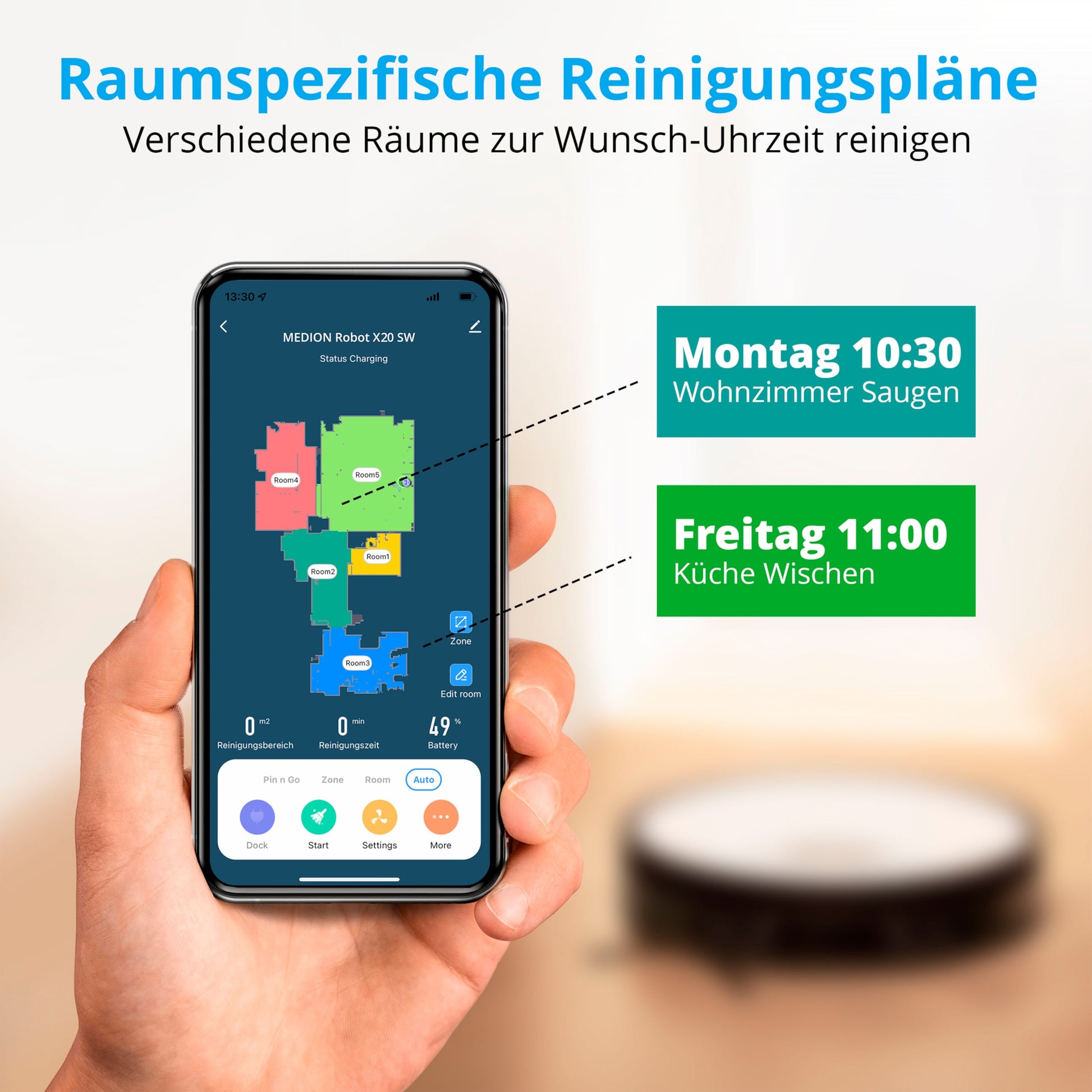 MEDION Roboterstaubsauger MD 11415 – 2-in-1, 0,3 l, Akkubetrieb, 68 dB(A)