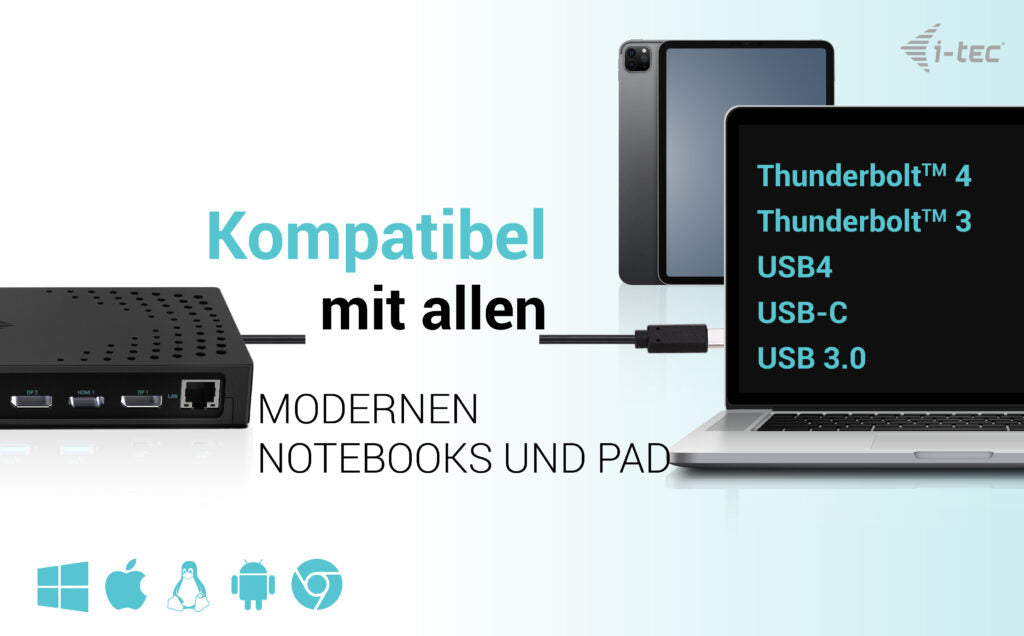 i-tec Dockingstation – USB-C, 2× DP, 3× HDMI, 4× USB-A, 2× USB-C, 100 W PD, GbE