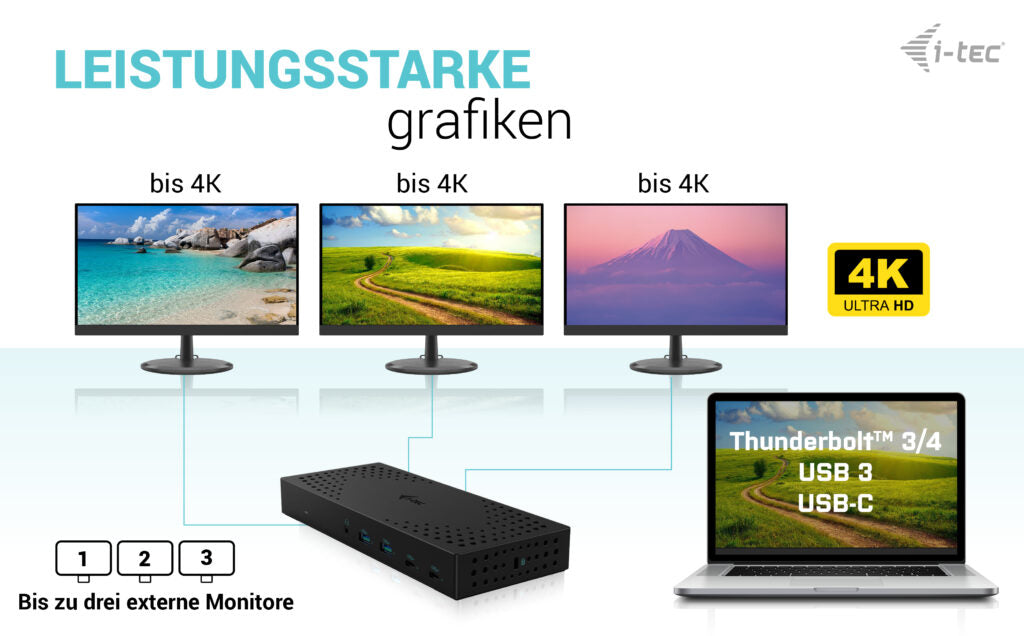 i-tec Dockingstation – USB-C, 2× DP, 3× HDMI, 4× USB-A, 2× USB-C, 100 W PD, GbE