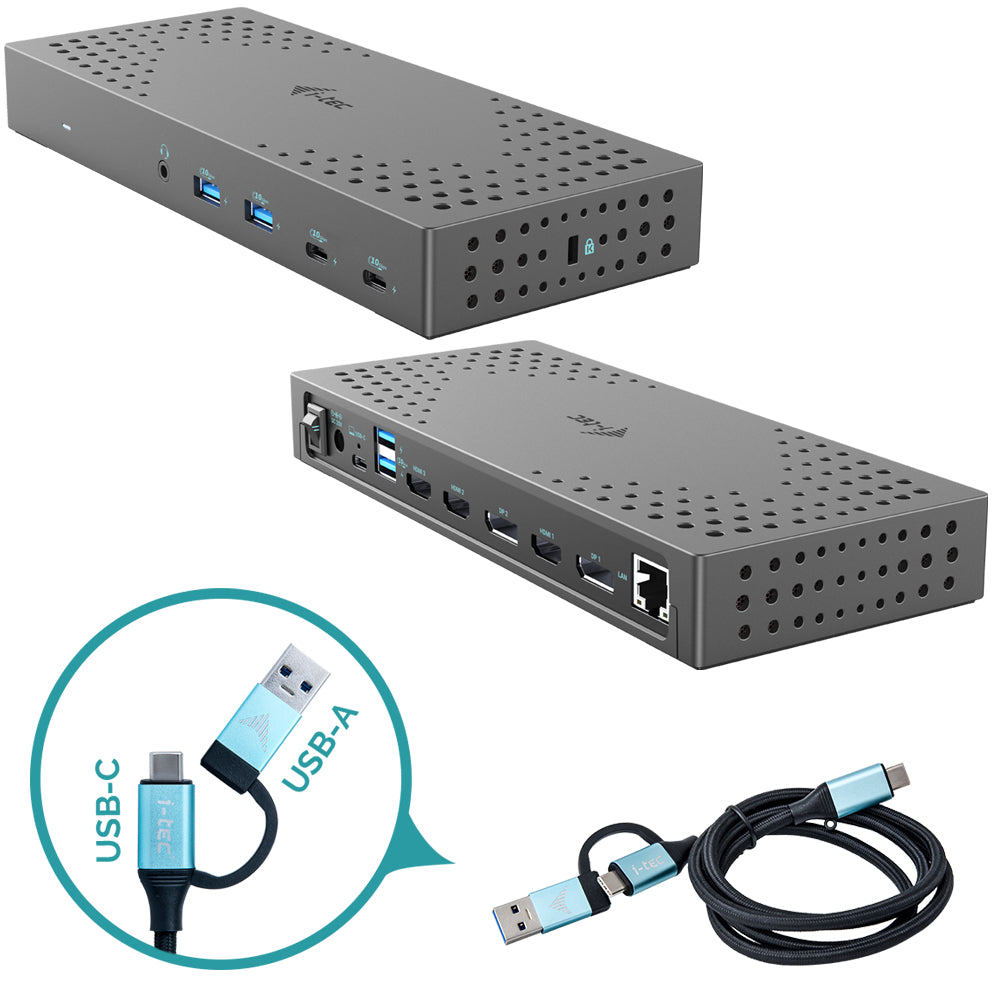 i-tec Dockingstation – USB-C, 2× DP, 3× HDMI, 4× USB-A, 2× USB-C, 100 W PD, GbE