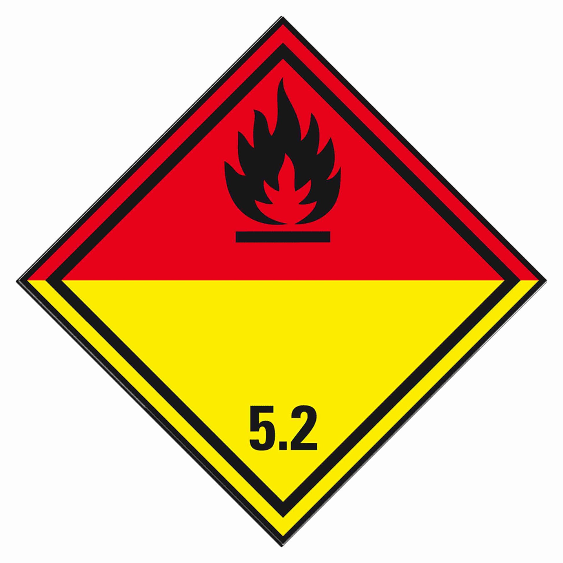 Bodenmarkierungsaufkleber 'Organische Peroxide' – 100 × 100 mm – selbstklebend – für Gefahrgut (Kl. 5.2) – 1 Stk., ab 1'000 Stk.