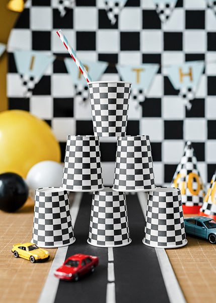 PartyDeco Becher, Papier/Karton – 2,2 dl, Ø 7,5 cm, Auto-Motiv – 6 Stk.