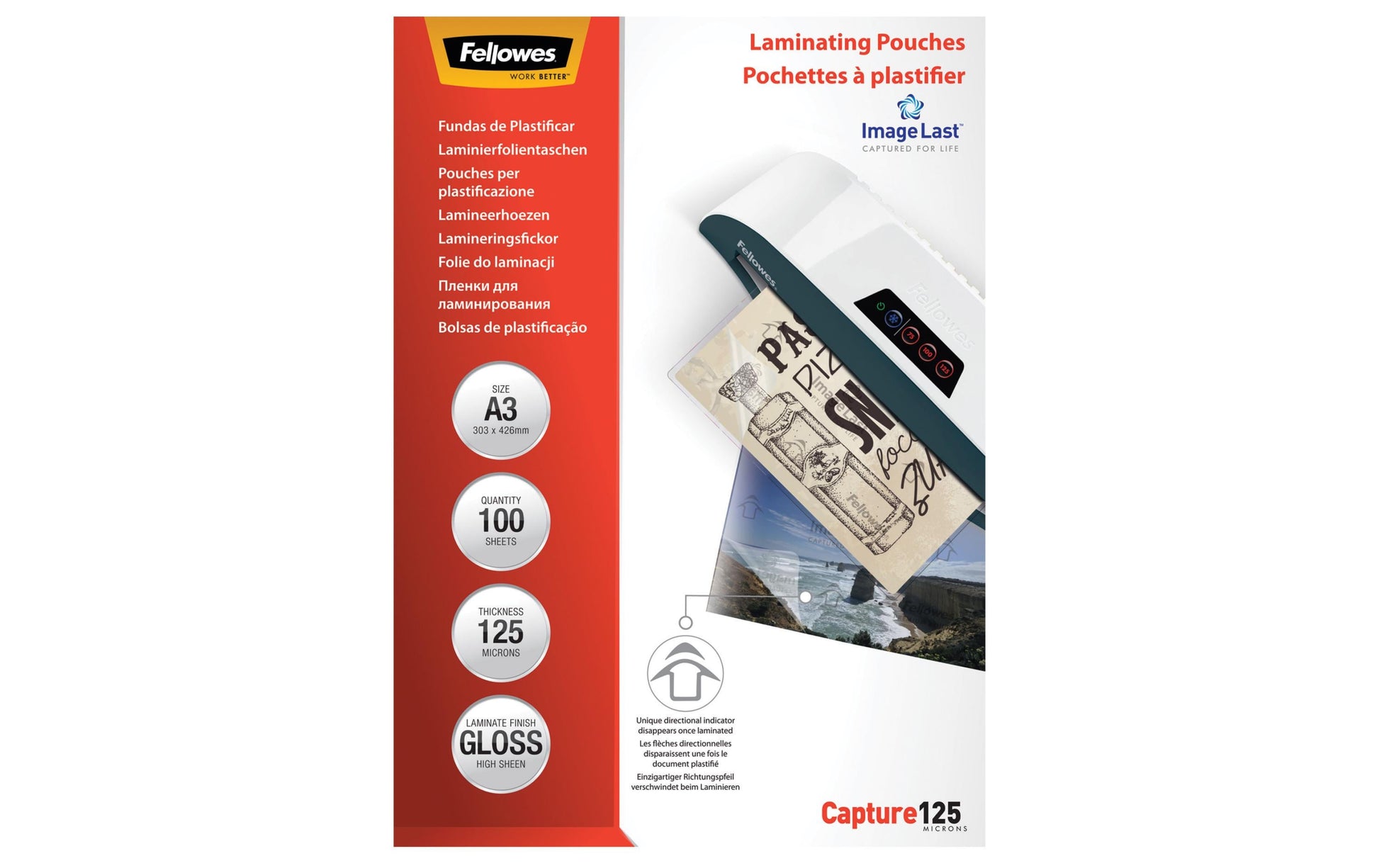 Fellowes Laminierfolien A3, glänzend – 125 µm, 303 × 426 mm, 100 Stk.