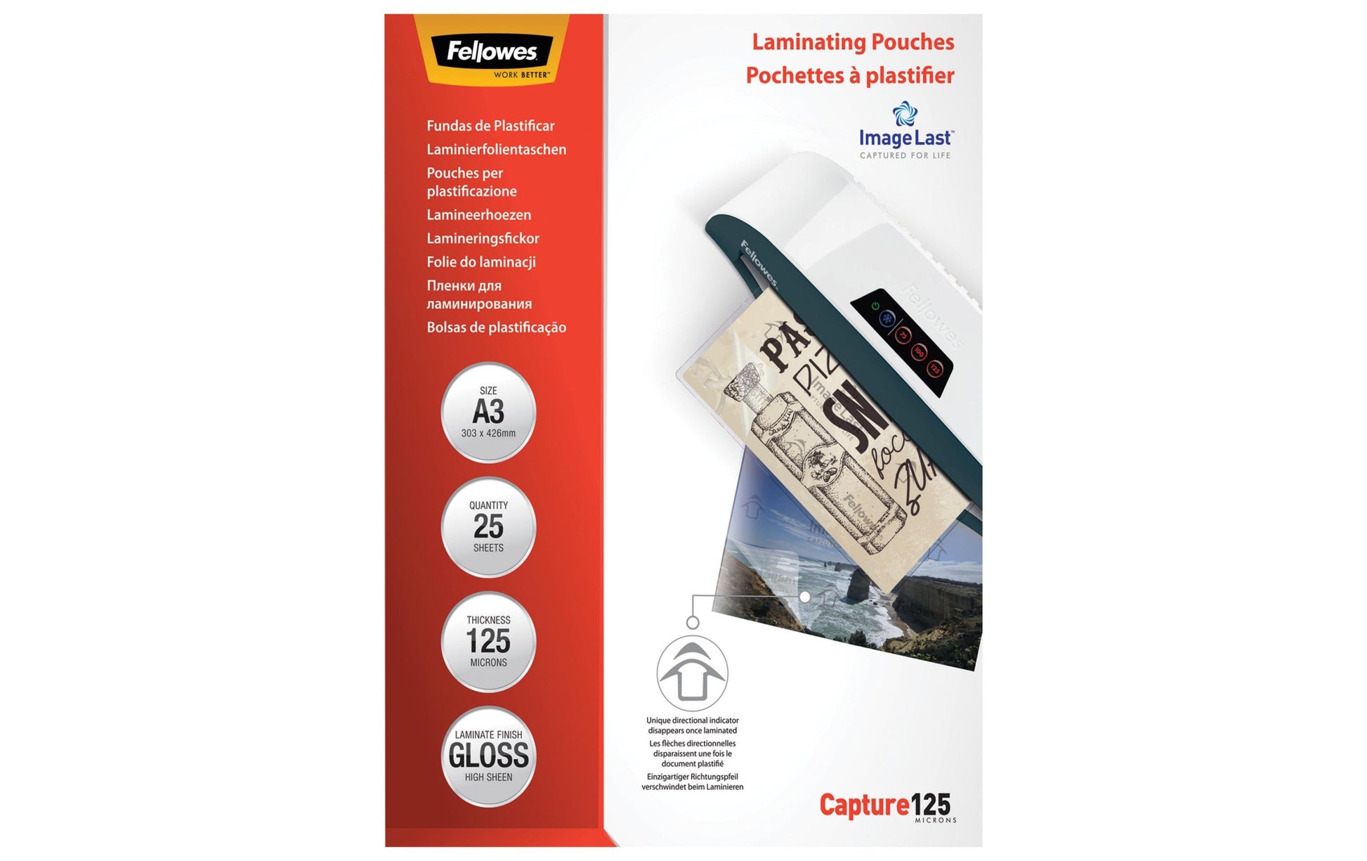 Fellowes 5396501 Laminierfolien A3, glänzend – 125 µm, 25 Stk.