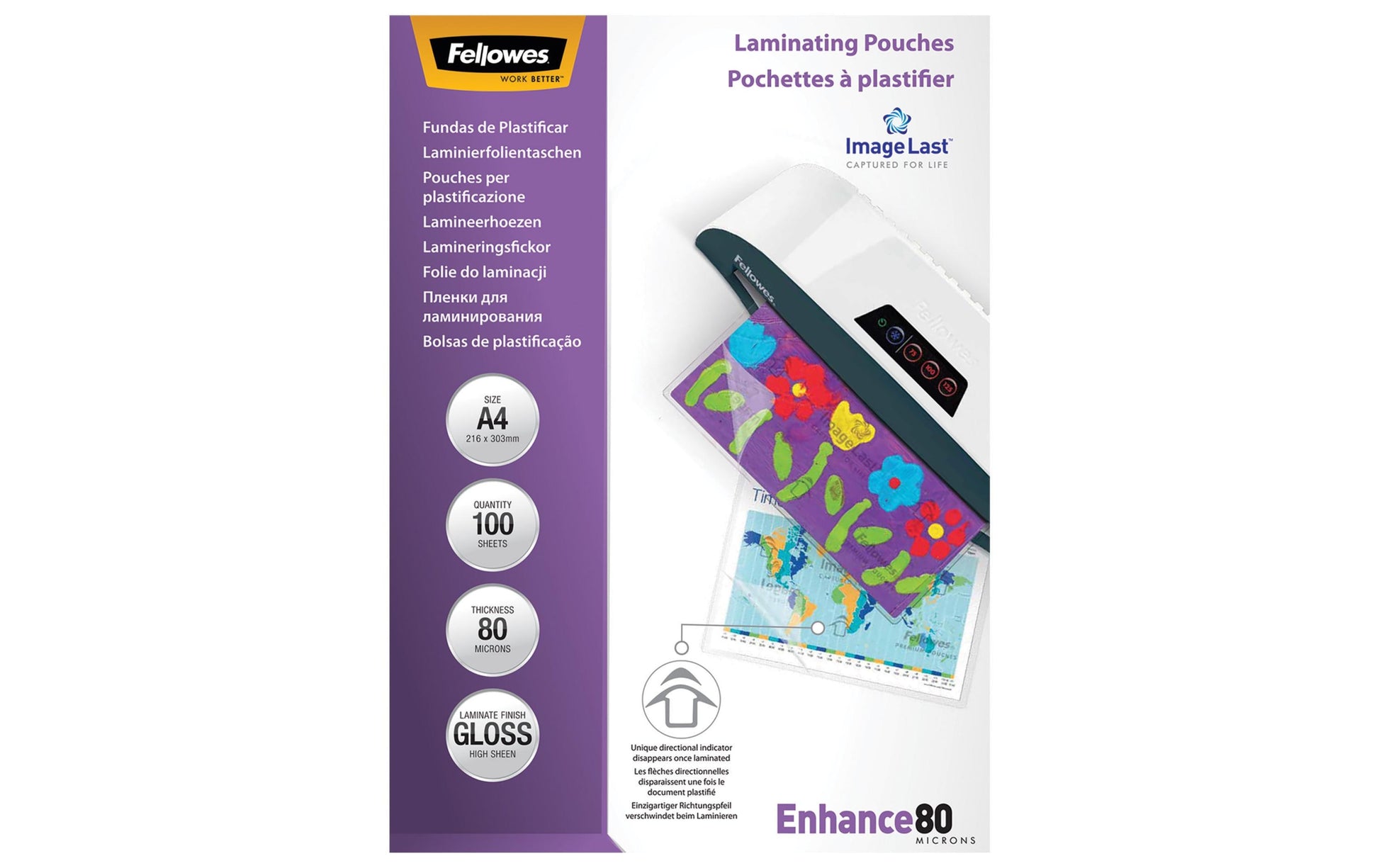 Fellowes Laminierfolien A4, glänzend – 80 µm, 216 × 303 mm, 100 Stk.