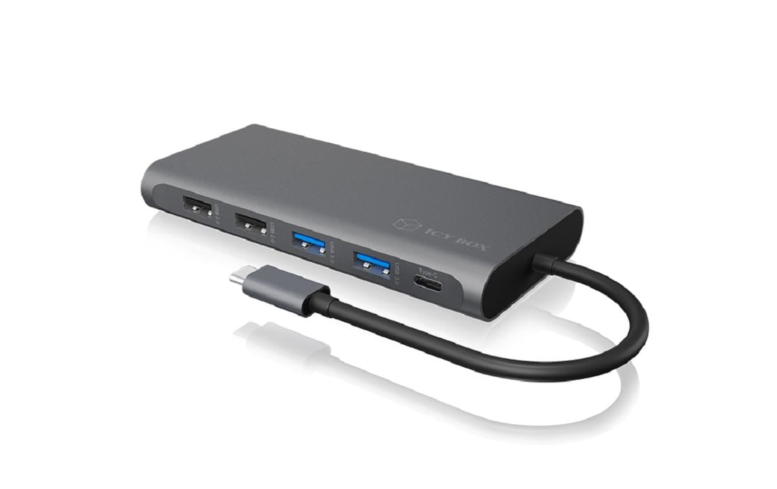 ICY BOX IB-DK4050-CPD Dockingstation – USB-C, 1× DP, 2× HDMI, 4× USB-A, 2× USB-C, 100 W PD, GbE, SD/microSD