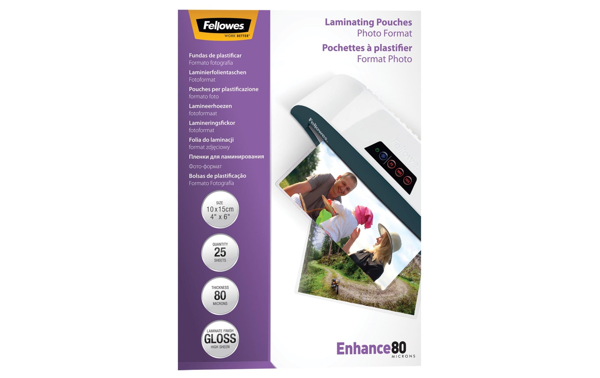 Fellowes Laminierfolien 166 × 108 mm – 80 µm, glänzend, 25 Stück