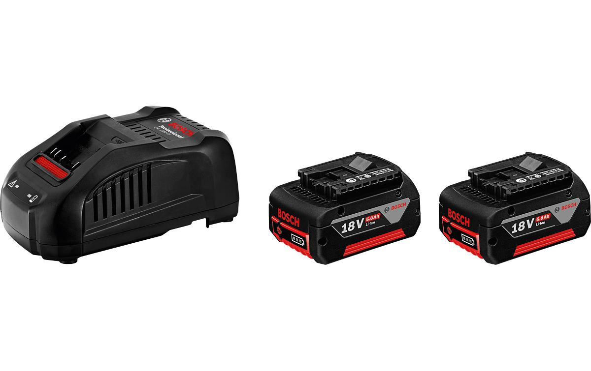Bosch Professionelles Akku-Set 18 V 5,0 Ah (90 Wh) – 2 Akkus + Ladegerät GAL 1880 CV – AMPShare 18 V