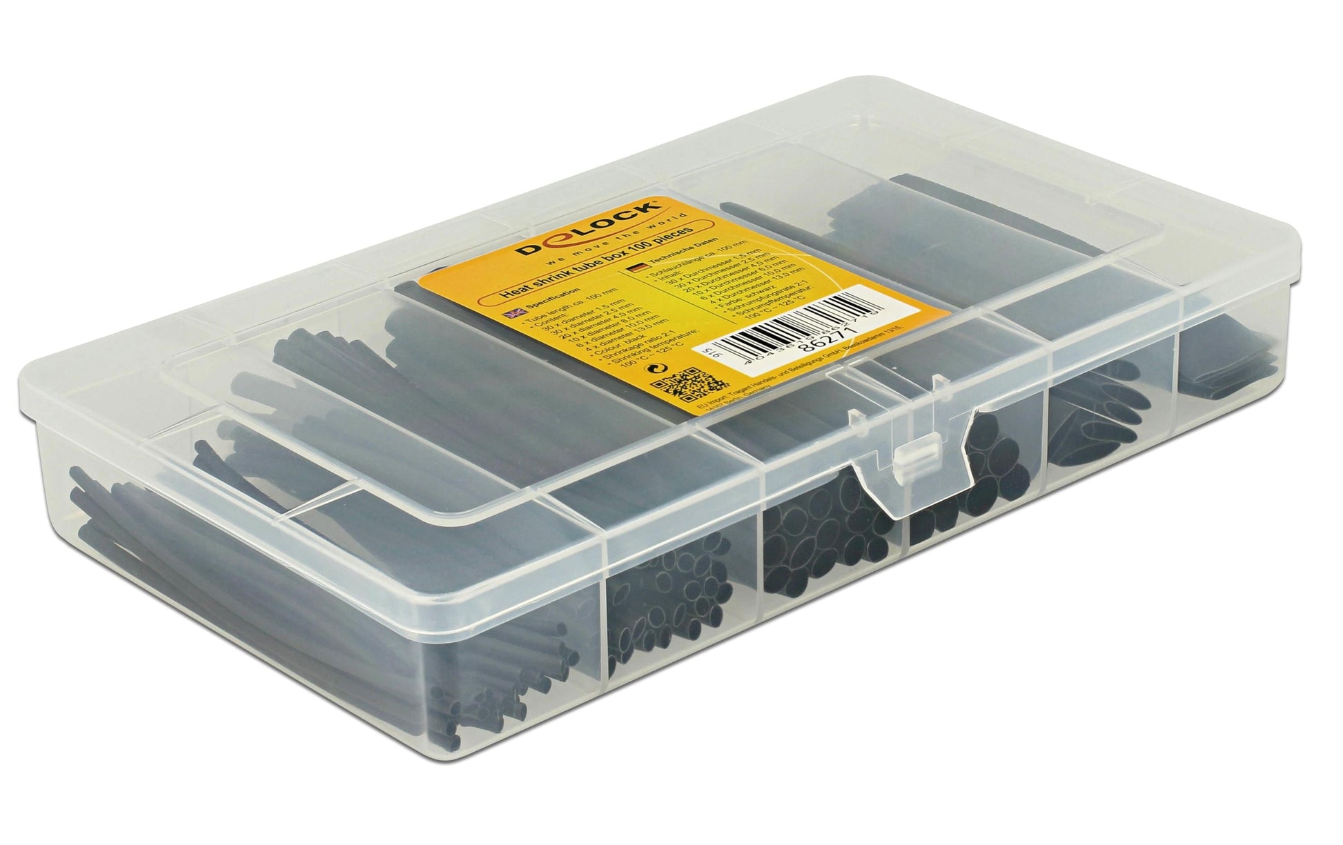 DeLOCK Schrumpfschlauch-Set, 100 Stk., Ø 4 mm × 10 cm – schwarz