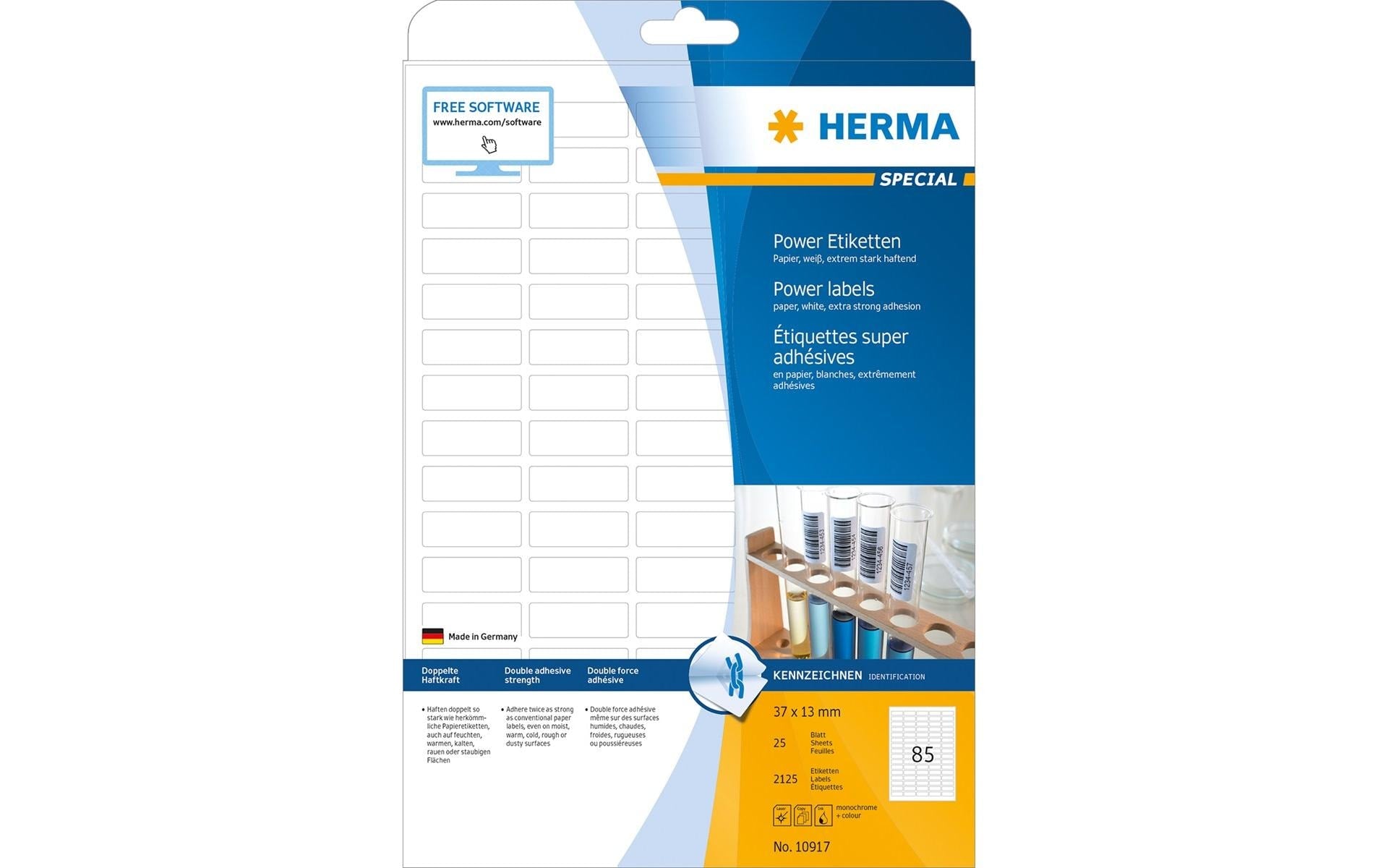 HERMA Selbstklebende Etiketten, 37 mm × 13 mm, weiss, Papier, extra stark, 25 Blatt